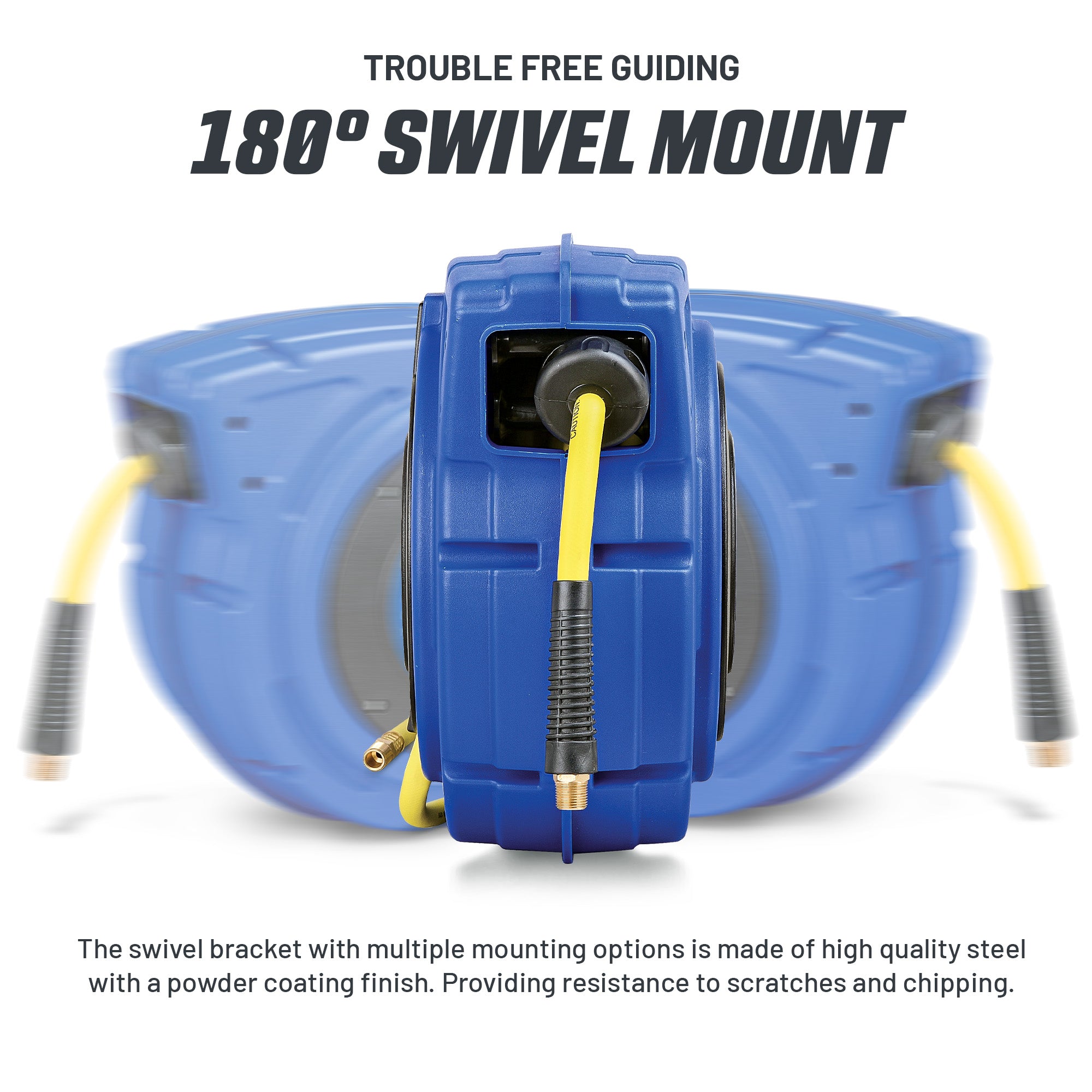 Goodyear Wall-Mountable Retractable Air Hose Reel - 3/8" (9.5mm) x 50' (15m), 3' (0.9m) Lead-In Hose Max 20BAR