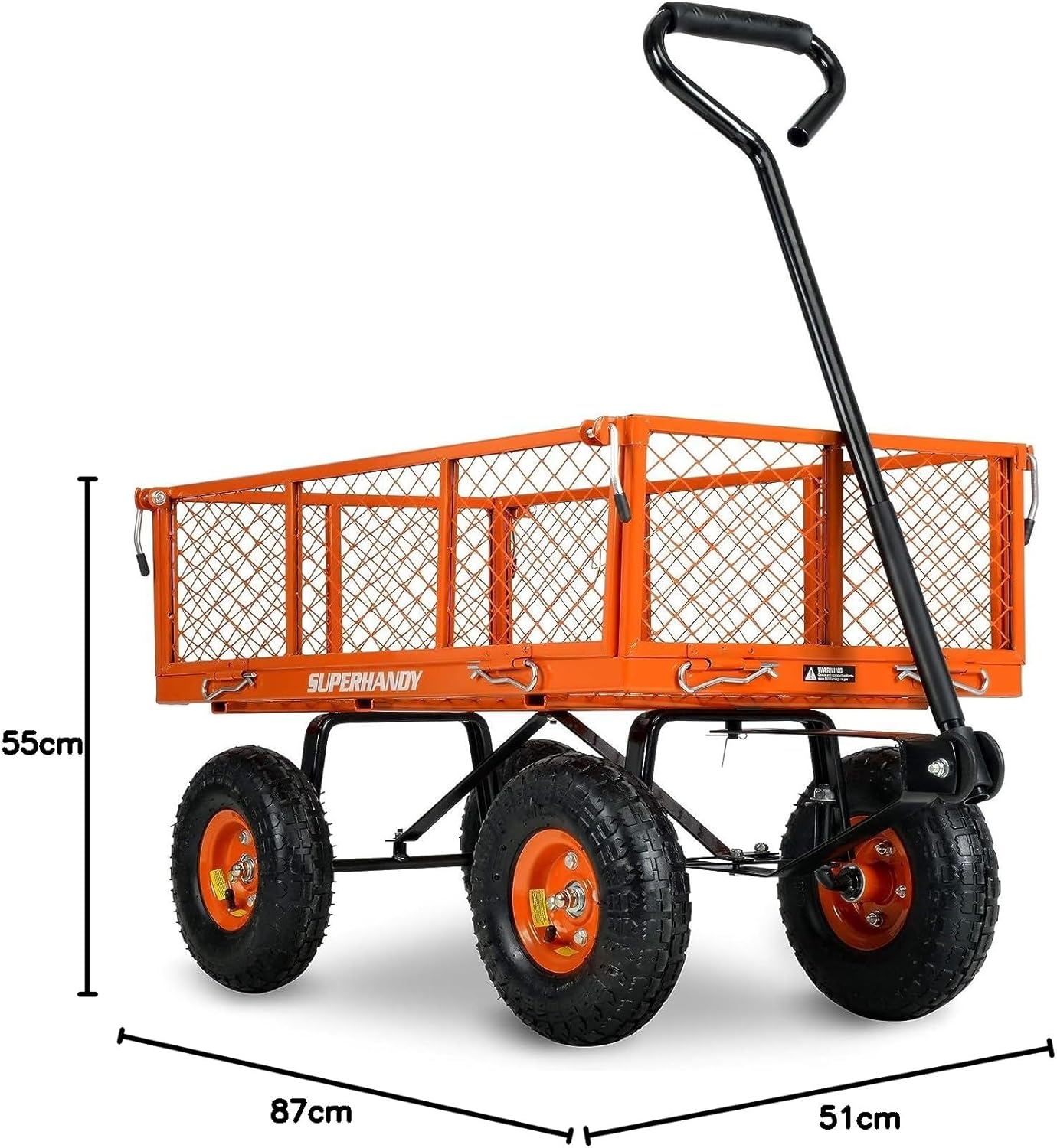 SuperHandy Garden Trolley/Cart with All-Terrain Wheels, Folding Side Panels, 181kg Capacity - Perfect for Outdoor, Garden, Beach, Construction, Wood Hauling