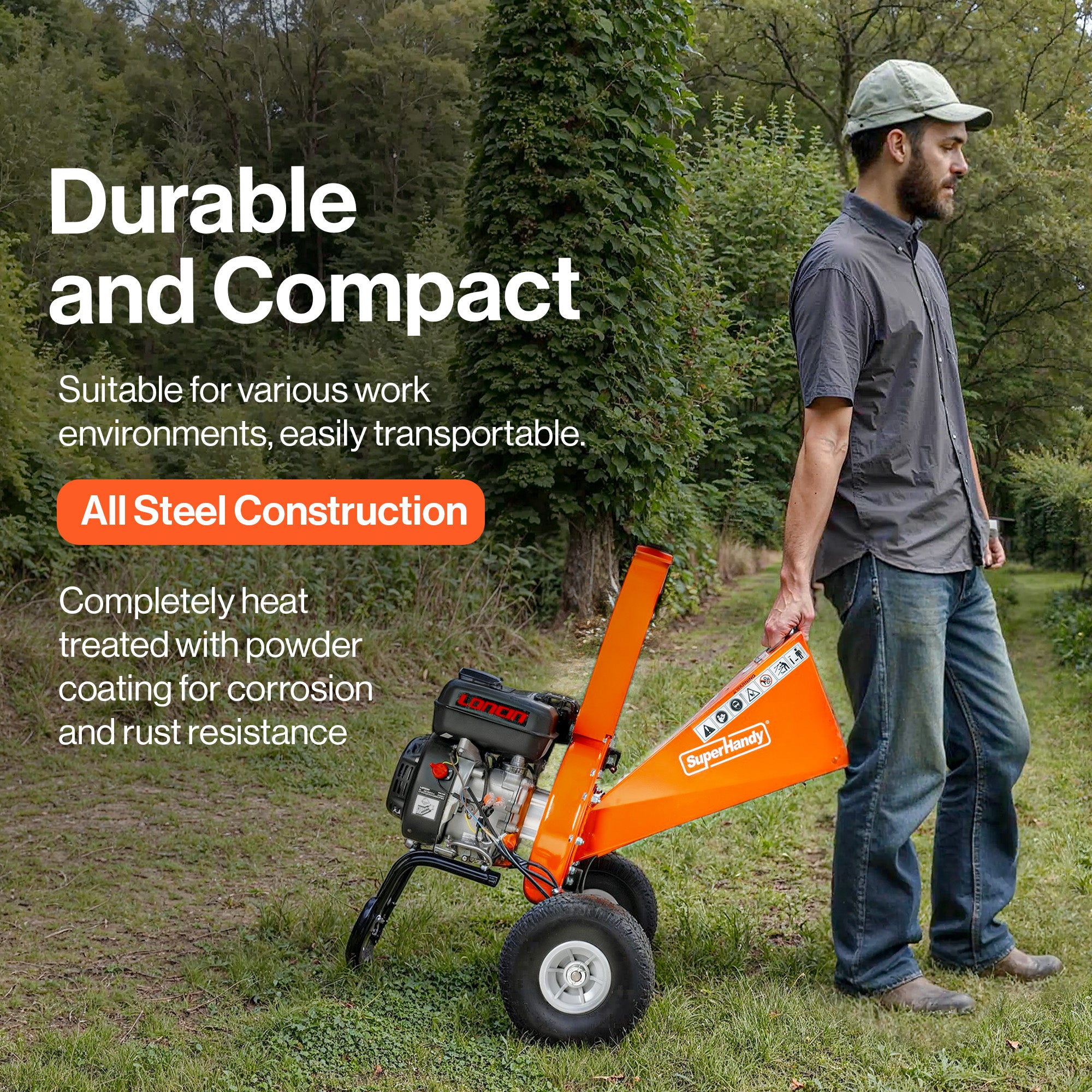 SuperHandy Mini Wood Chipper Shredder Mulcher Heavy Duty 196cc Compact Design 50mm Max Capacity