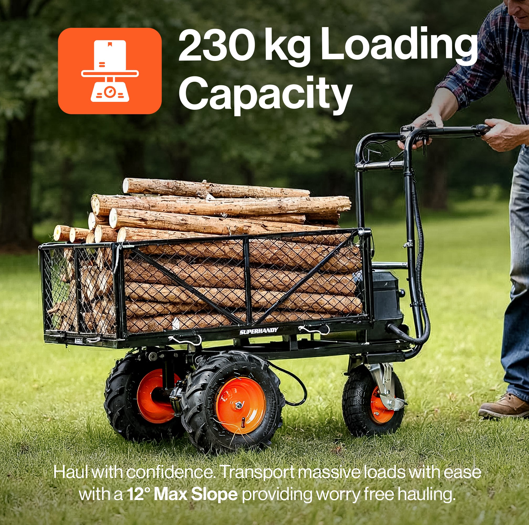 SuperHandy Utility Service Cart Power Wagon Wheelbarrow Electric 48V DC Li-Ion Powered 500Lbs Load and 1000Lbs+ Hauling Capacity Farm and Garden All Purpose Modular Cargo Bed