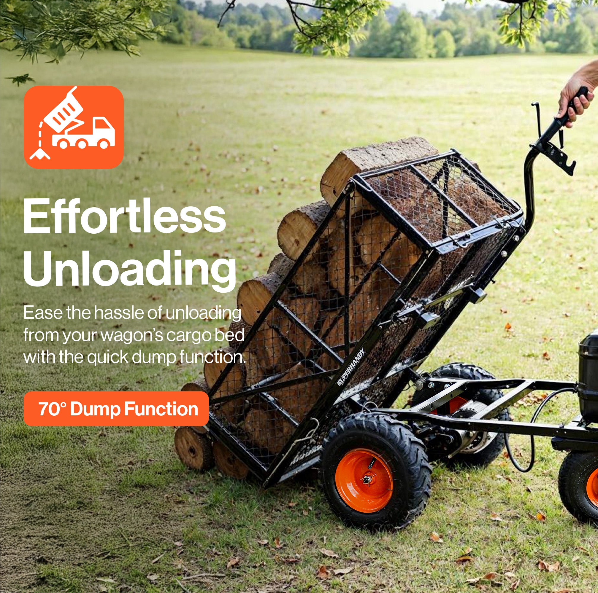 SuperHandy Utility Service Cart Power Wagon Wheelbarrow Electric 48V DC Li-Ion Powered 500Lbs Load and 1000Lbs+ Hauling Capacity Farm and Garden All Purpose Modular Cargo Bed