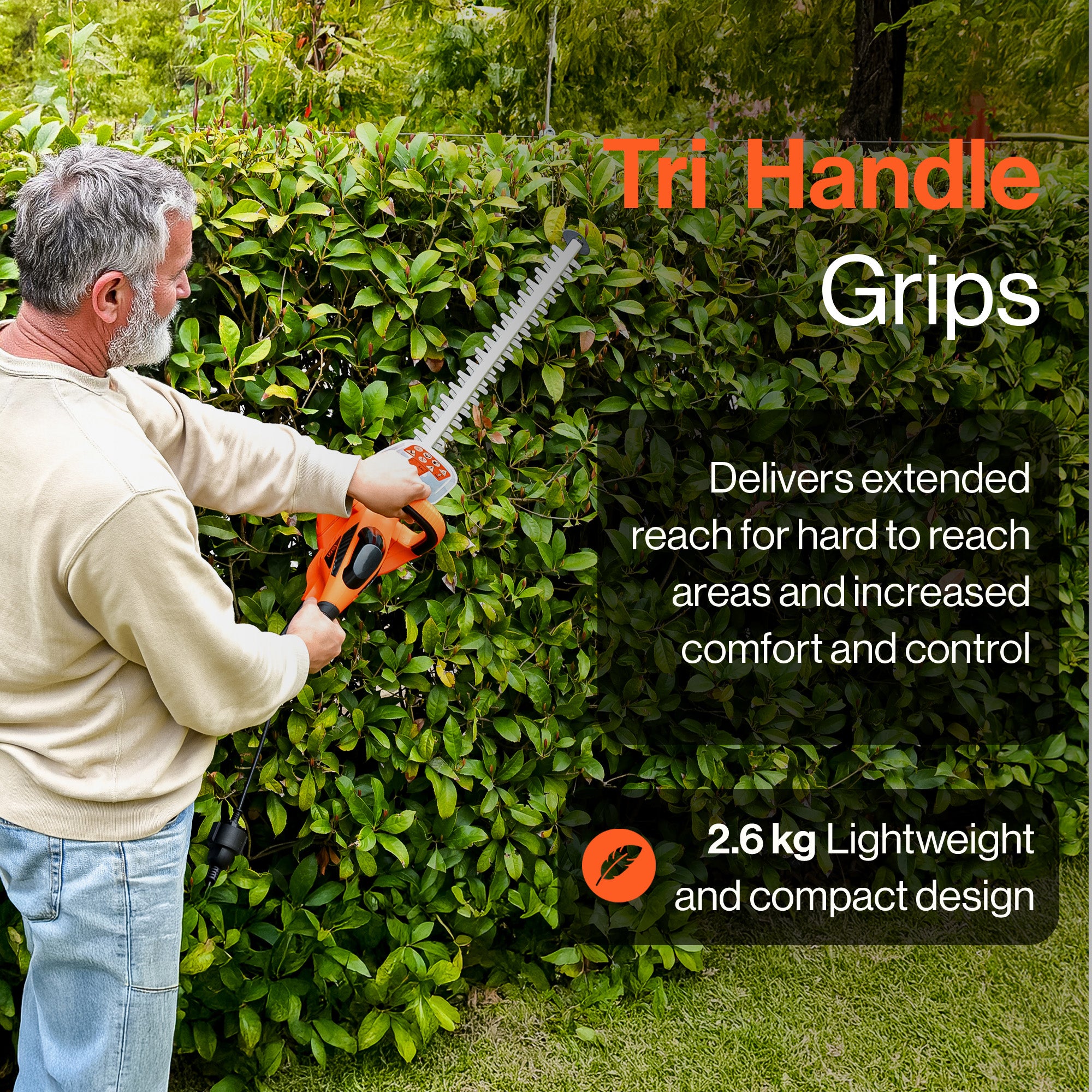 SuperHandy Hedge Trimmer 600W- Electric Lightweight Hedge Cutter, Corded Garden Cutting & Trimming Hedge – 10m Cable, 51cm Blade, Electric Brake for Safety