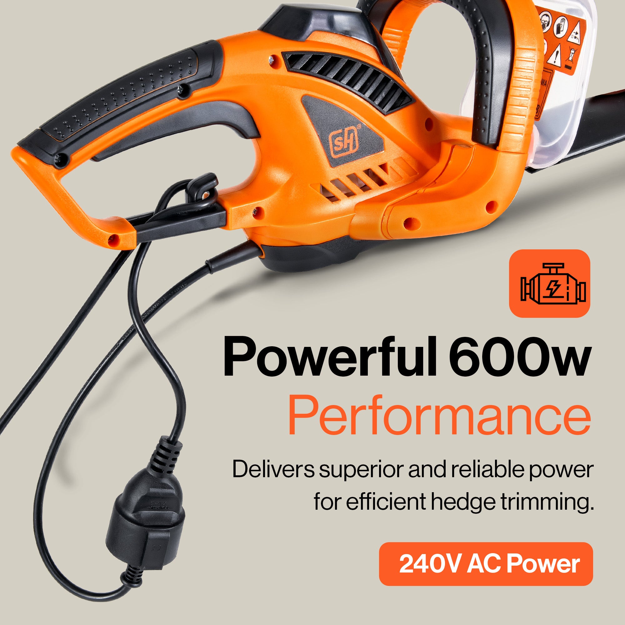 SuperHandy Hedge Trimmer 600W- Electric Lightweight Hedge Cutter, Corded Garden Cutting & Trimming Hedge – 10m Cable, 51cm Blade, Electric Brake for Safety