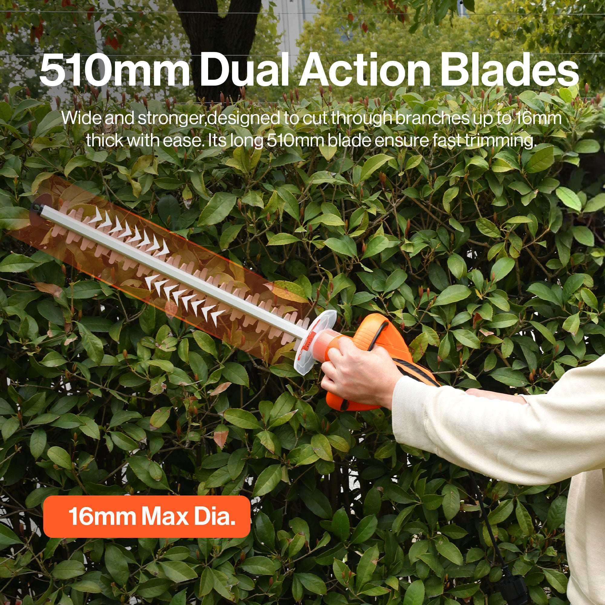 SuperHandy Hedge Trimmer 600W- Electric Lightweight Hedge Cutter, Corded Garden Cutting & Trimming Hedge – 10m Cable, 51cm Blade, Electric Brake for Safety