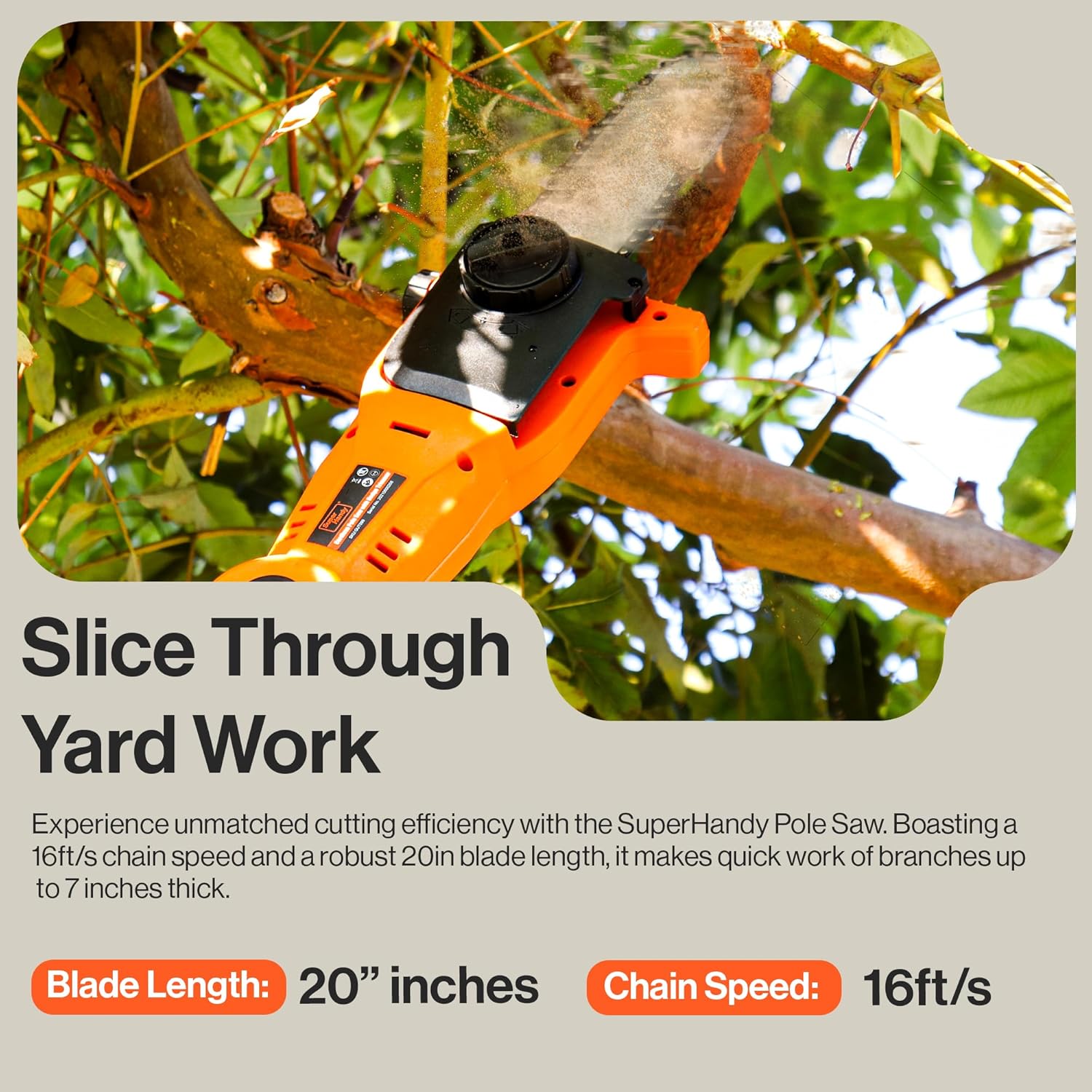 SuperHandy Cordless Pole Chain Saw with 20V Battery Pack - 20cm, Extension Pole Chainsaw for Branch Cutting and Tree Trimming