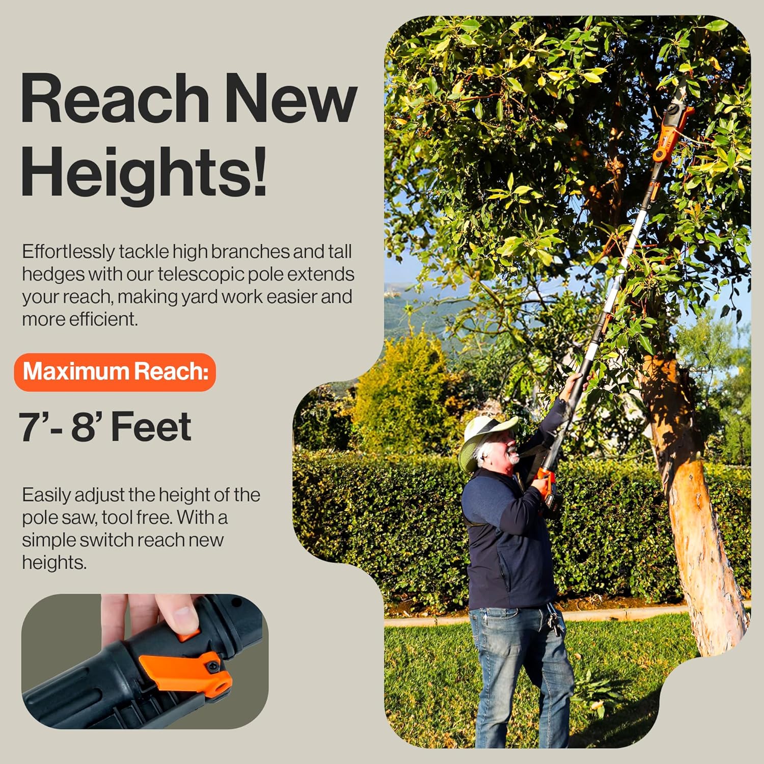 SuperHandy Cordless Pole Chain Saw with 20V Battery Pack - 20cm, Extension Pole Chainsaw for Branch Cutting and Tree Trimming