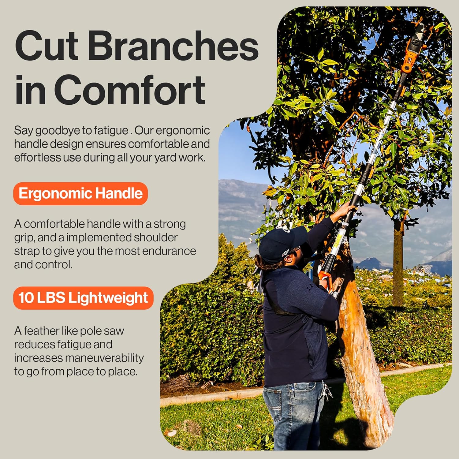 SuperHandy Cordless Pole Chain Saw with 20V Battery Pack - 20cm, Extension Pole Chainsaw for Branch Cutting and Tree Trimming