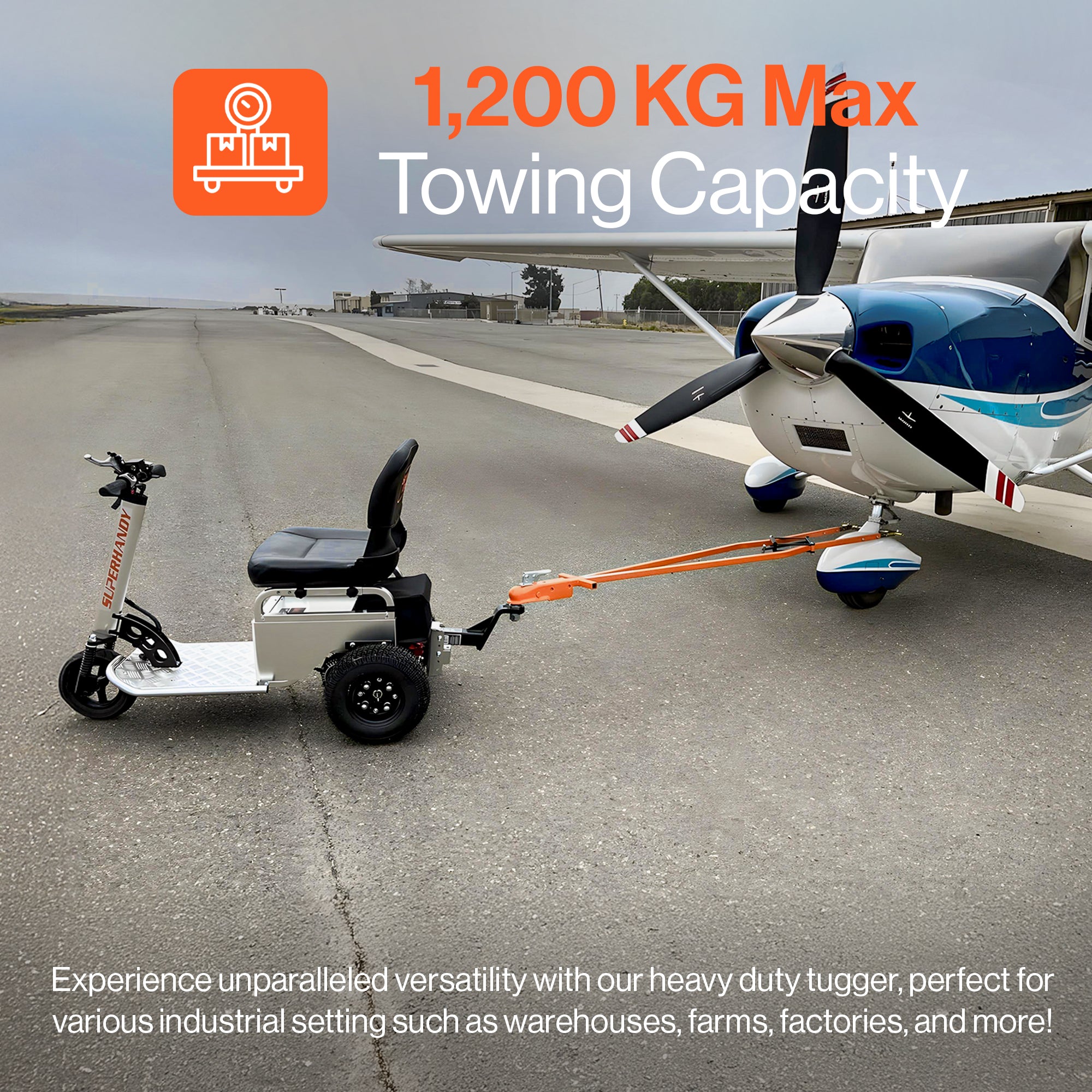 SuperHandy Electric Tugger Cart, Industrial Tow Tractor Riding Scooter - 1 Seater, 1200 kg Towing Cap, 160 kg load cap, 48V 2Ah Li-Ion Battery - For Warehouse Material & Mobility Personnel Transport