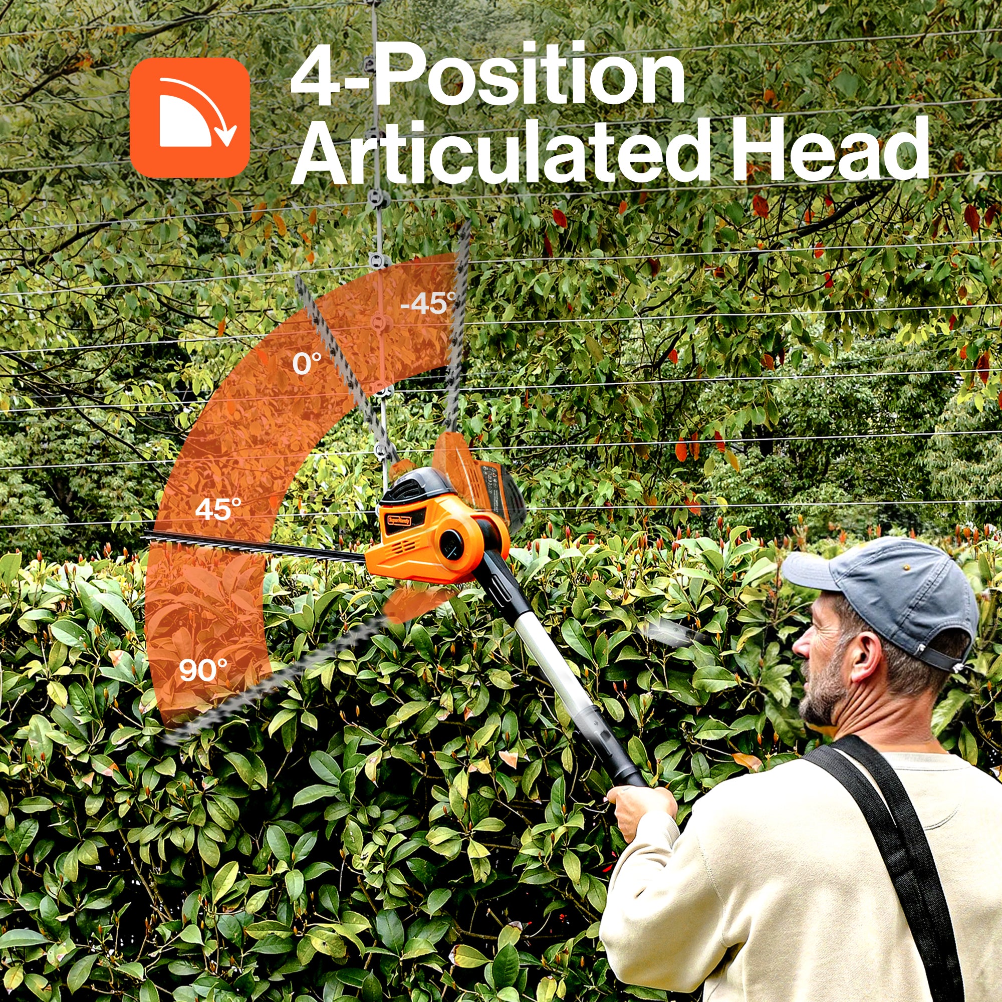 SuperHandy Electric Pole Hedge Trimmer, Extends to 2.7m - 550W Long Reach Cutter with 51cm Dual-Action Blade, 4-Position Adjustable Head, 16mm Cutting Capacity, 10m Cord, Lightweight 3.7kg