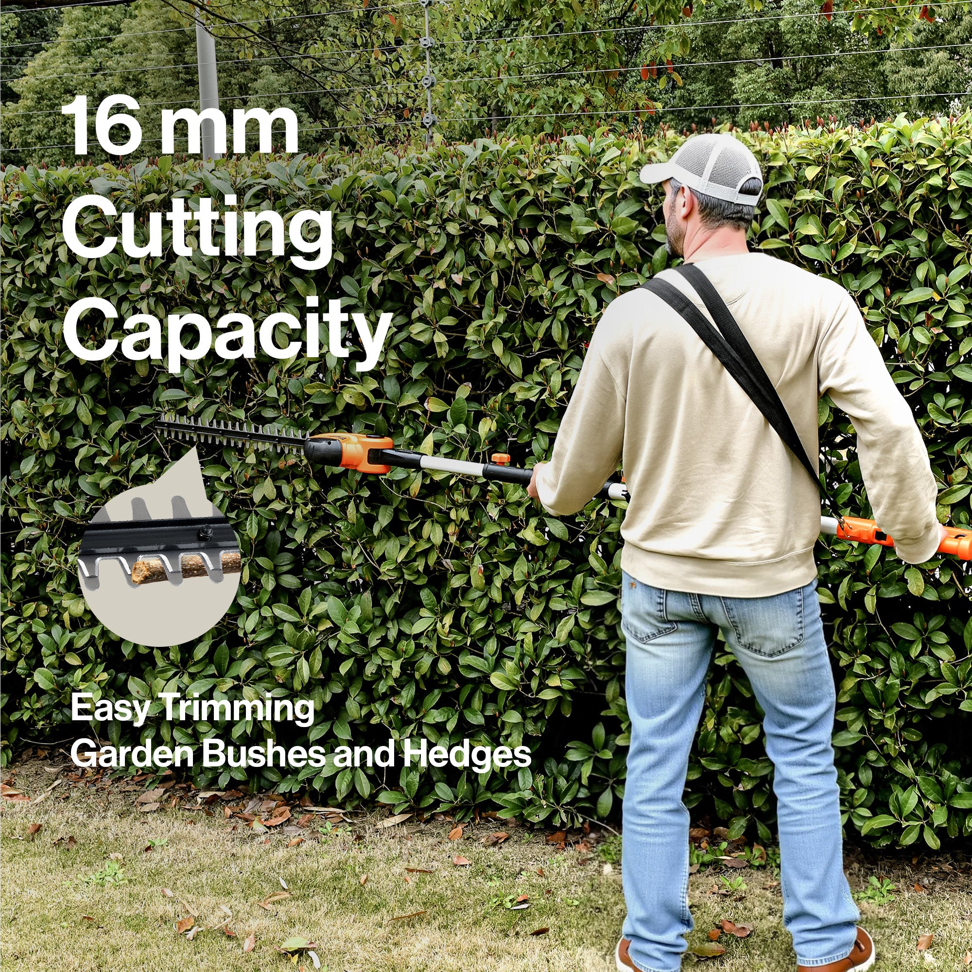 SuperHandy Electric Pole Hedge Trimmer, Extends to 2.7m - 550W Long Reach Cutter with 51cm Dual-Action Blade, 4-Position Adjustable Head, 16mm Cutting Capacity, 10m Cord, Lightweight 3.7kg