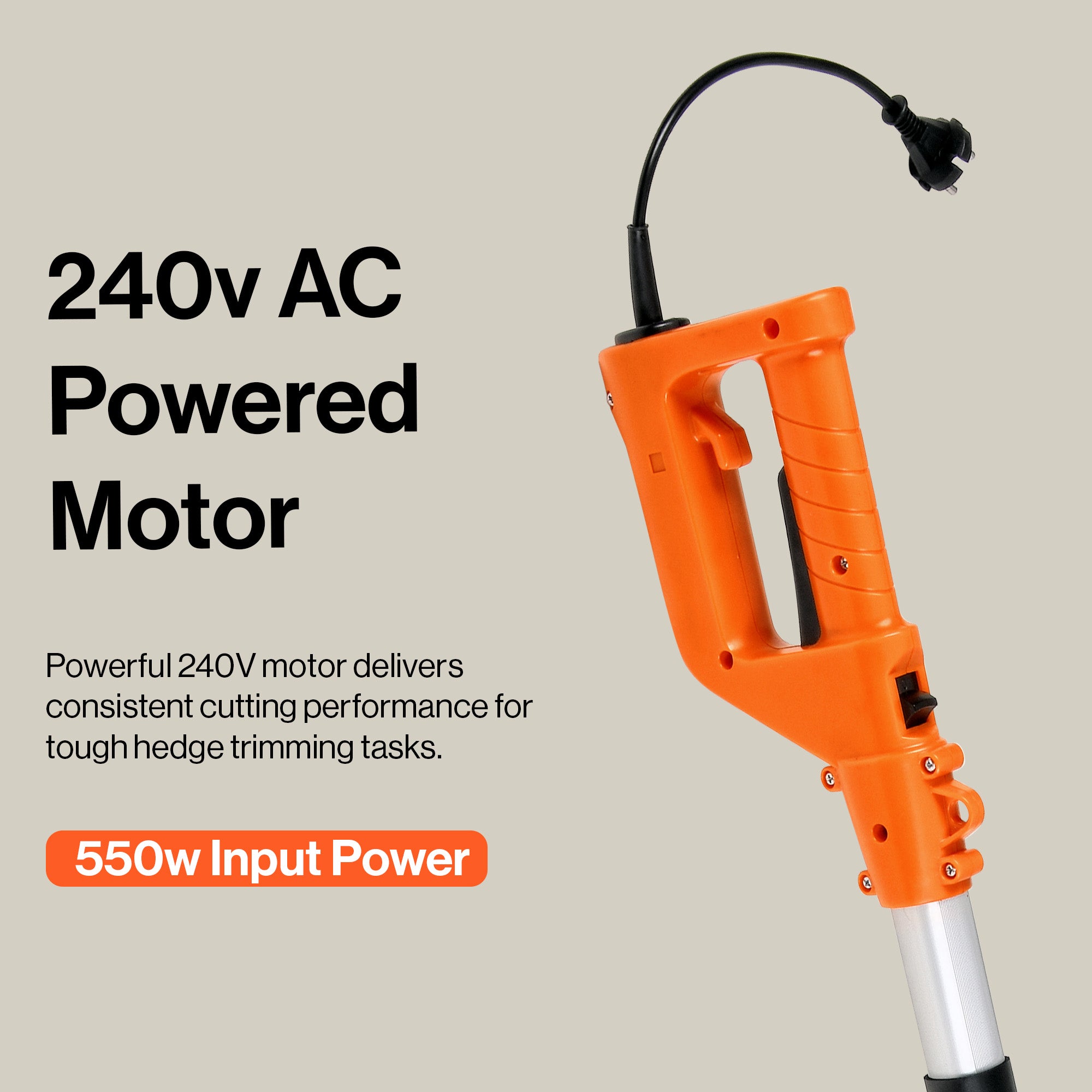 SuperHandy Electric Pole Hedge Trimmer, Extends to 2.7m - 550W Long Reach Cutter with 51cm Dual-Action Blade, 4-Position Adjustable Head, 16mm Cutting Capacity, 10m Cord, Lightweight 3.7kg