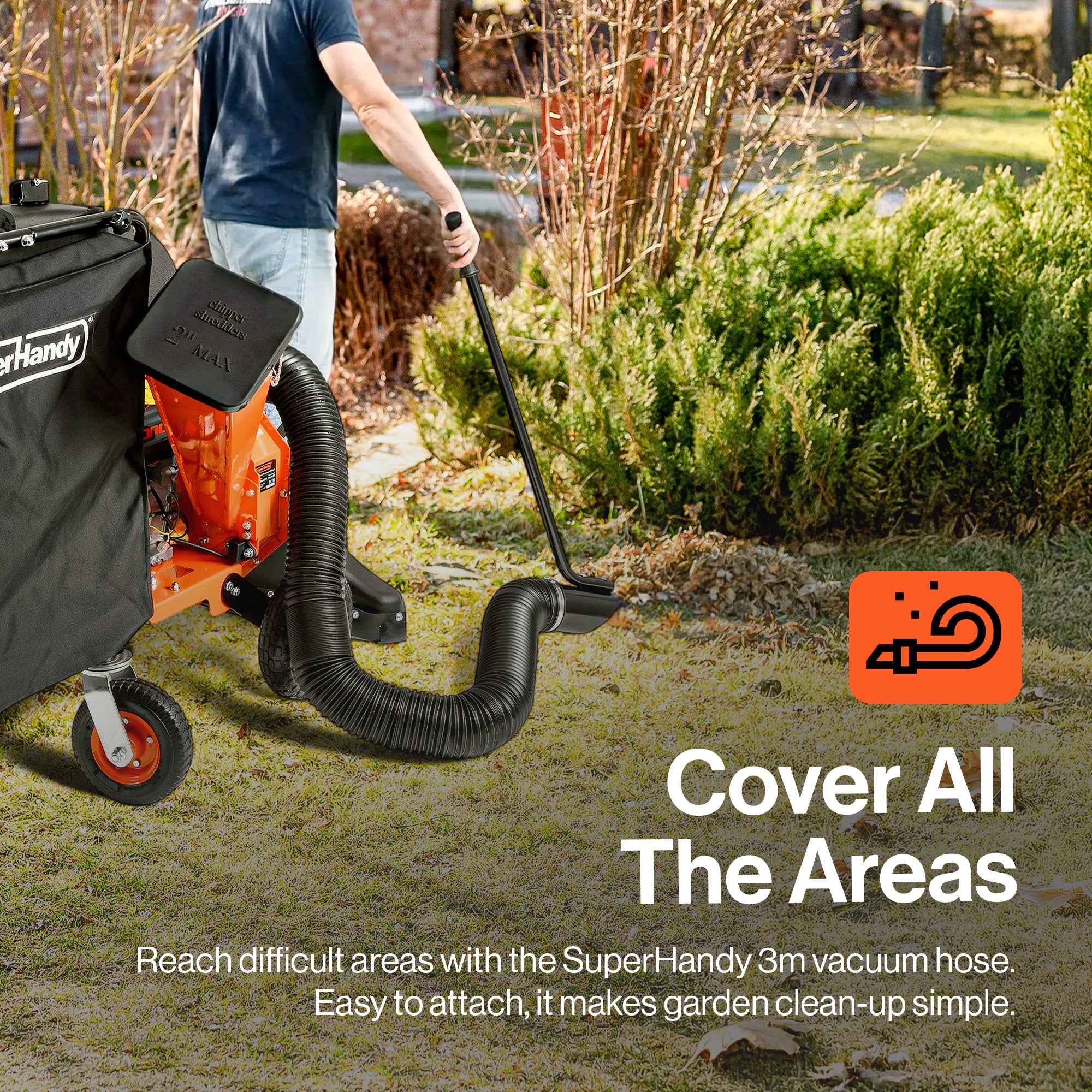 SuperHandy Leaf Vacuum & Wood Chipper -196CC Gas Engine, 10:1 Mulch Ratio, 175 L Collection Bag Capacity, Castor Wheels, Dual Function: Walk-Behind Leaf Vacuum Mulcher & Wood Chipper