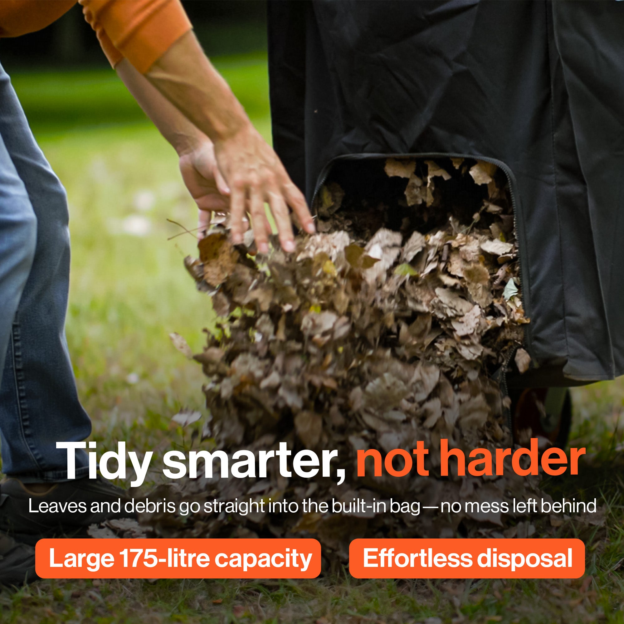 SuperHandy Leaf Vacuum & Wood Chipper -196CC Gas Engine, 10:1 Mulch Ratio, 175 L Collection Bag Capacity, Castor Wheels, Dual Function: Walk-Behind Leaf Vacuum Mulcher & Wood Chipper