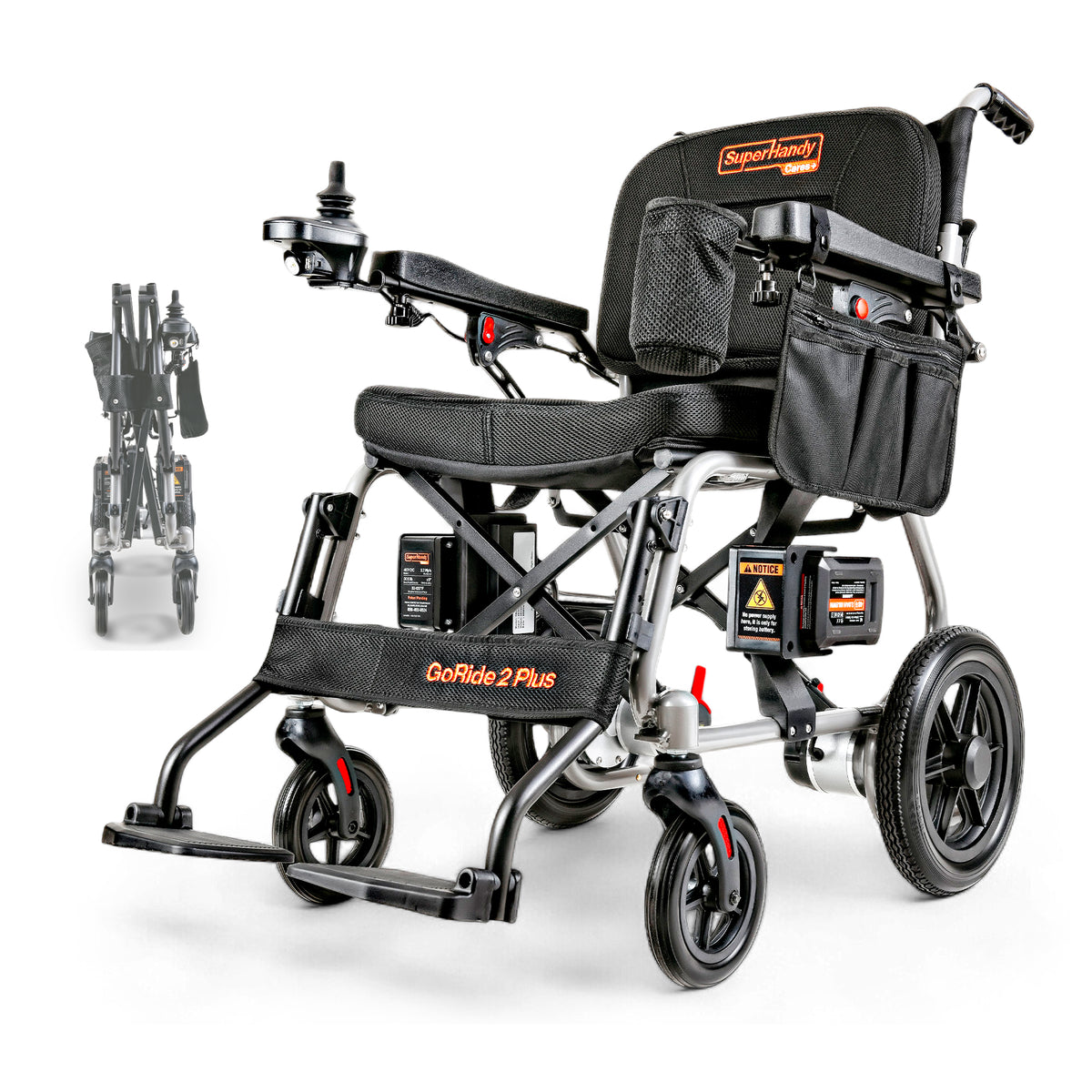 SuperHandy Electric Wheelchair- GoRide 2 Plus,Lightweight (19 kg), Foldable, 150 kg Capacity, Dual Brushless Motors, Zero Turn, Electromagnetic Brake, Portable Design
