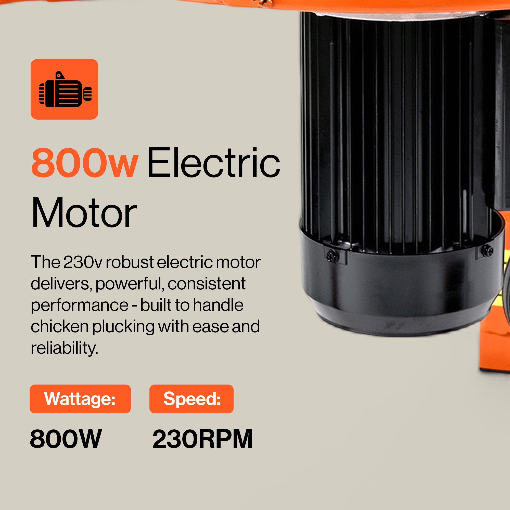 SuperHandy 800W Chicken Plucker 230VAC - Electric Stainless Steel Poultry Processing Machine with 92 Soft Fingers, 50cm Drum