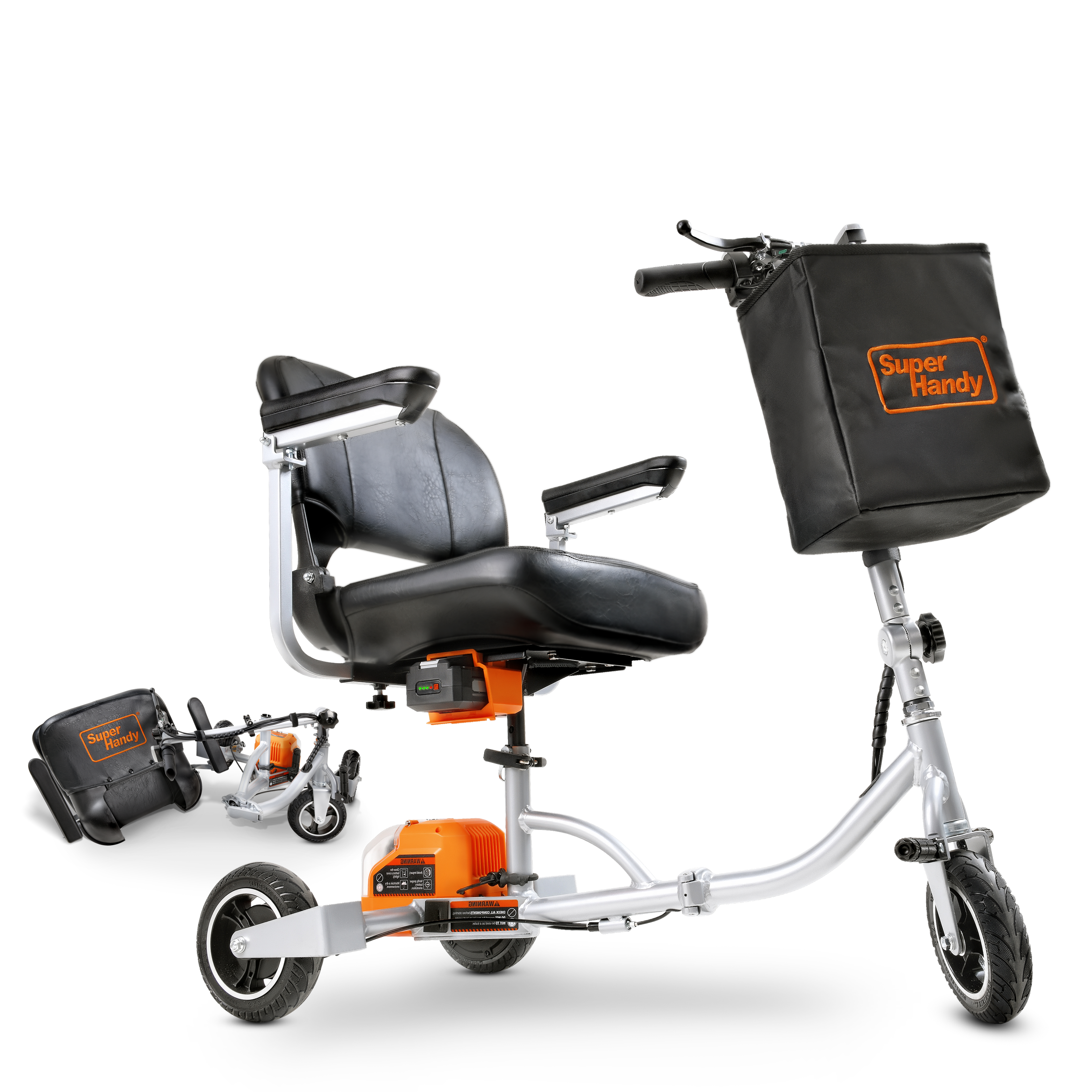 SuperHandy 3 Wheel Folding Mobility Scooter Plus device (Upgraded Design) - Electric Powered, Airline Friendly - Long Range Travel w/ 2 Detachable 48V Lithium-ion Batteries and Charger