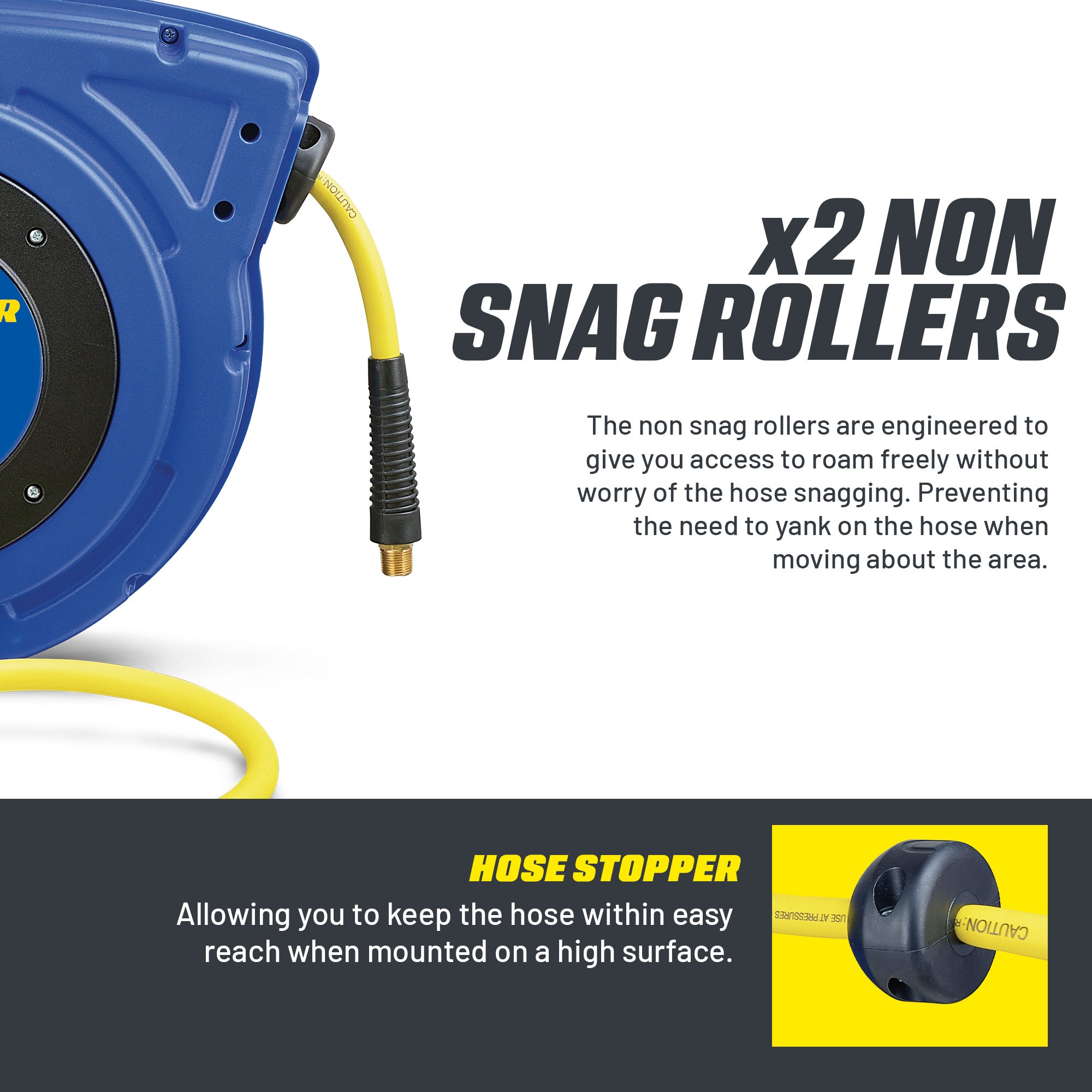 Goodyear Wall-Mountable Retractable Air Hose Reel - 3/8" (9.5mm) x 50' (15m), 3' (0.9m) Lead-In Hose Max 20BAR