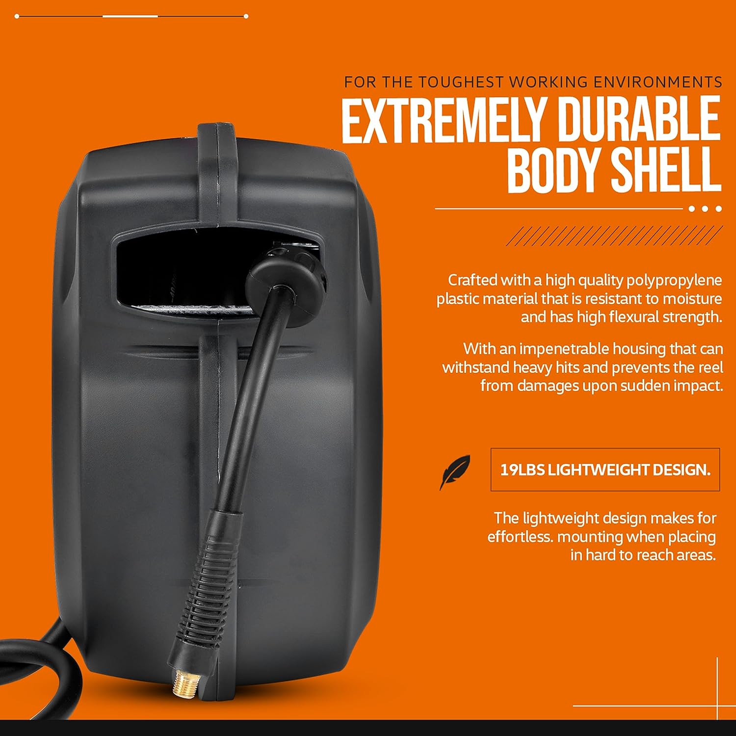 SuperHandy Retractable Air Hose Reel - 3/8" x 15m (50ft), Spring Driven, 300PSI/20BAR Max, Premium Flex Hybrid Polymer Hose