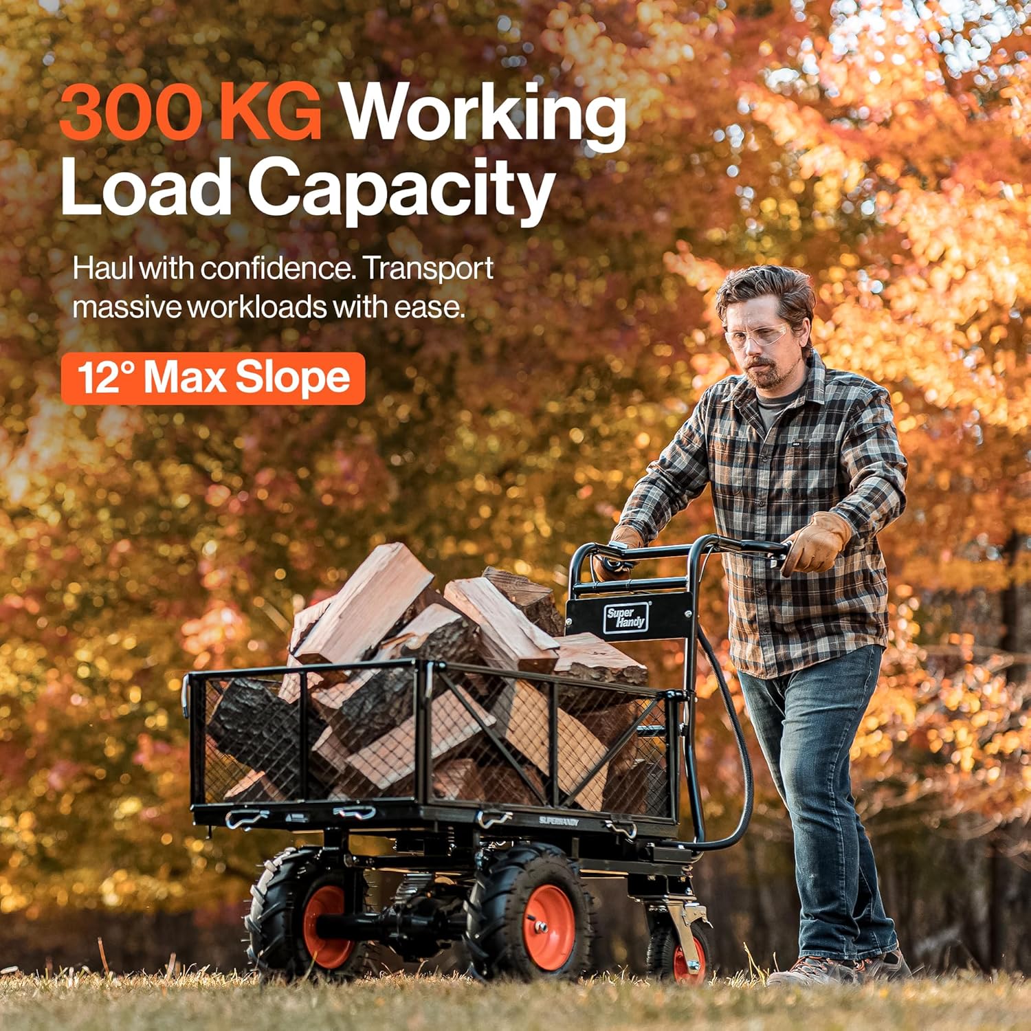 SuperHandy Utility Service Cart Power Wagon Wheelbarrow Electric 48V DC Li-Ion Powered 300 KG Load and 460 KG+ Hauling Capacity Farm and Garden All Purpose Modular Cargo Bed