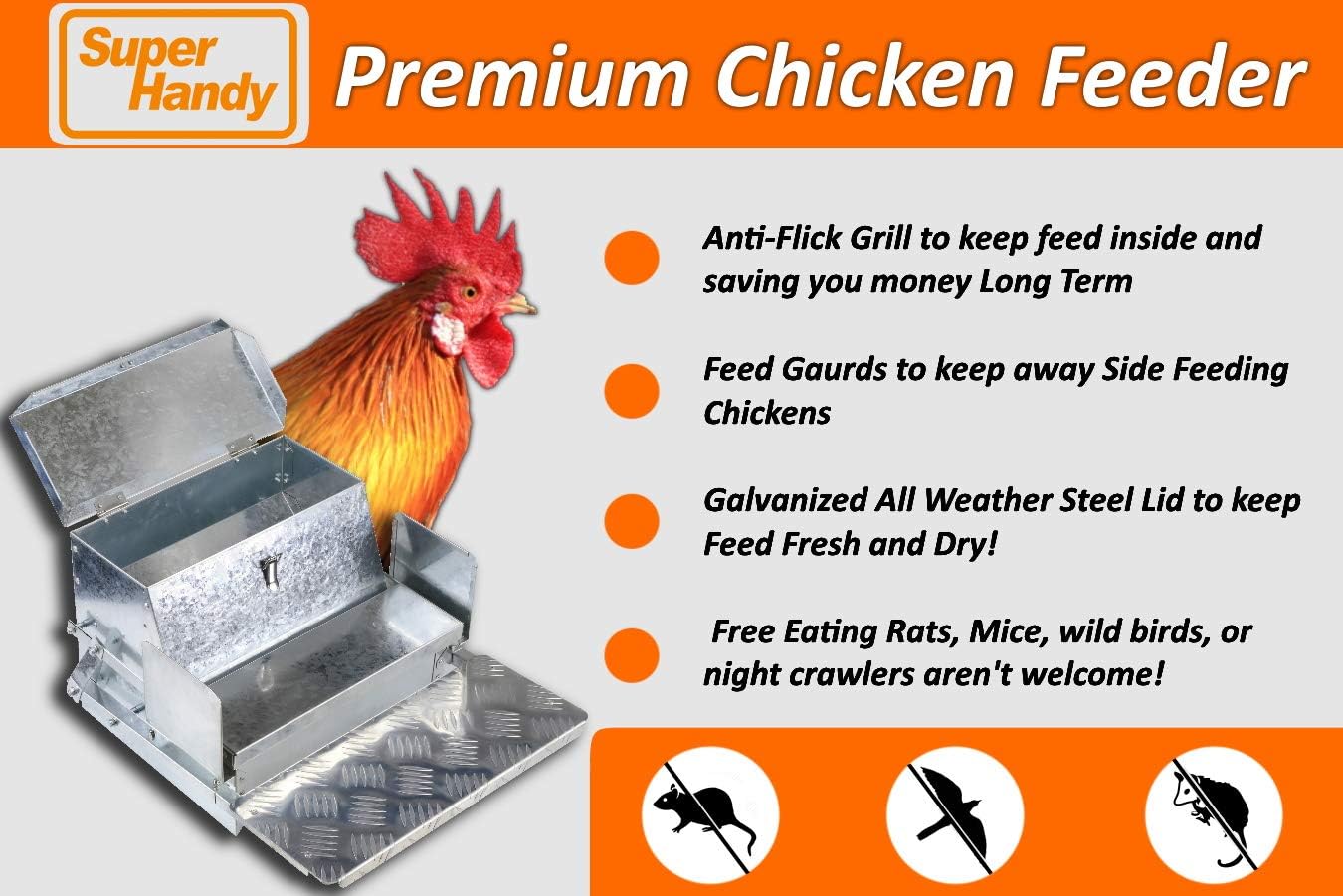 Superhandy Chicken Feeder Automatic 9kg Trough Feeds 6-12 Poultry Fowl Up to 10 Days