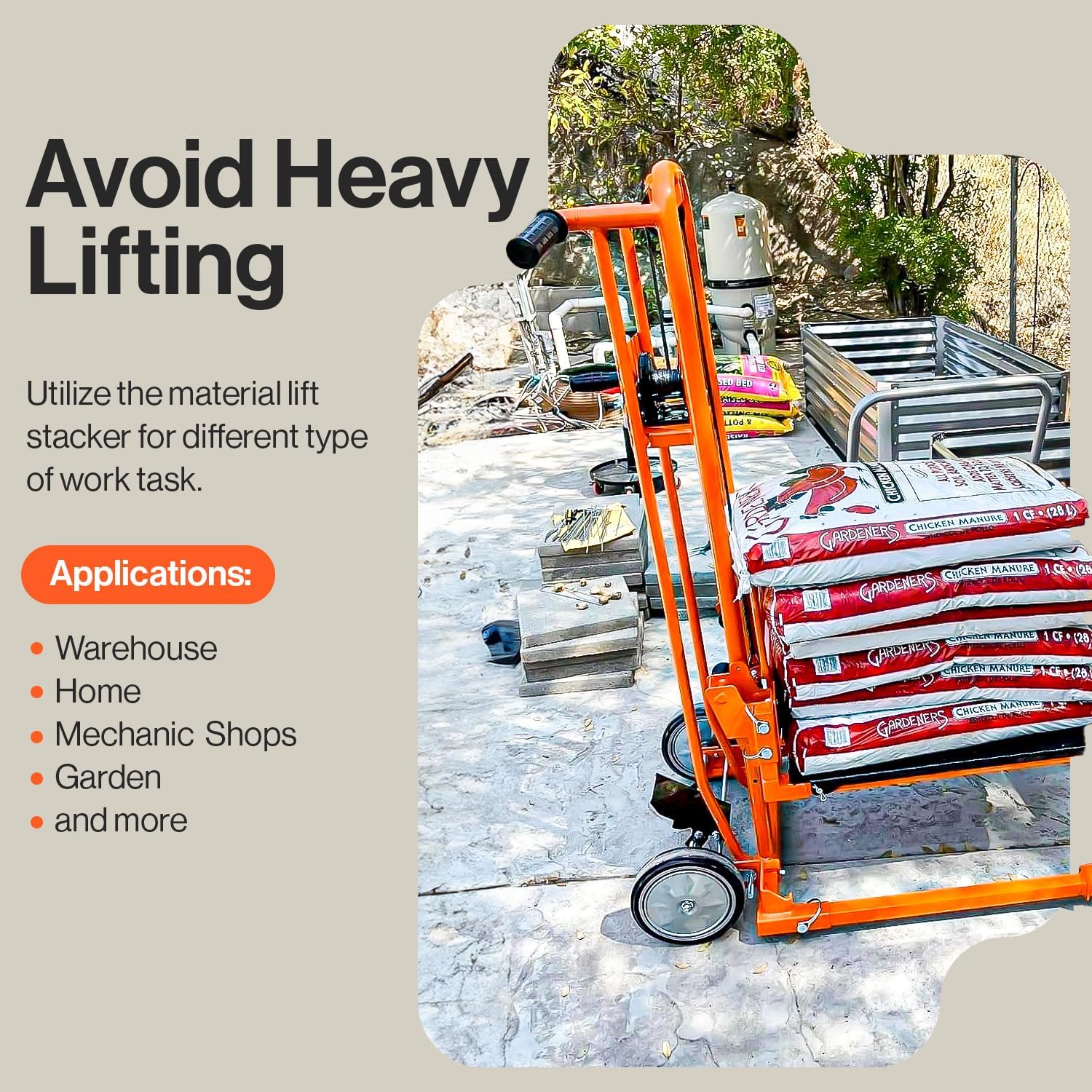 SuperHandy Material Lift Winch Stacker, Pallet Truck Dolly, Lift Table, Fork Lift, 330 Lbs 40" Max Lift w/ 8" Wheels, Swivel Casters