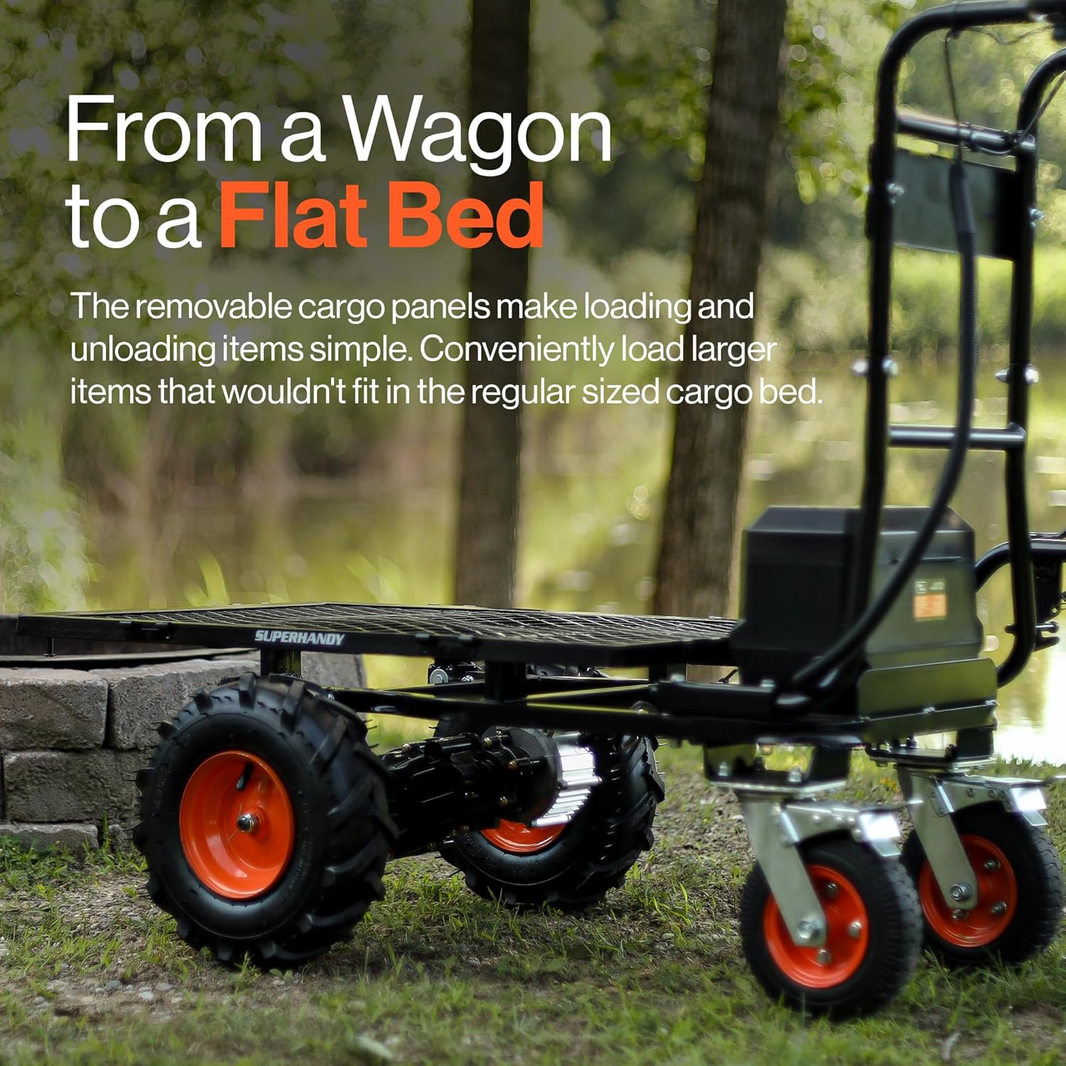 SuperHandy Utility Service Cart Power Wagon Wheelbarrow Electric 48V DC Li-Ion Powered 300 KG Load and 460 KG+ Hauling Capacity Farm and Garden All Purpose Modular Cargo Bed