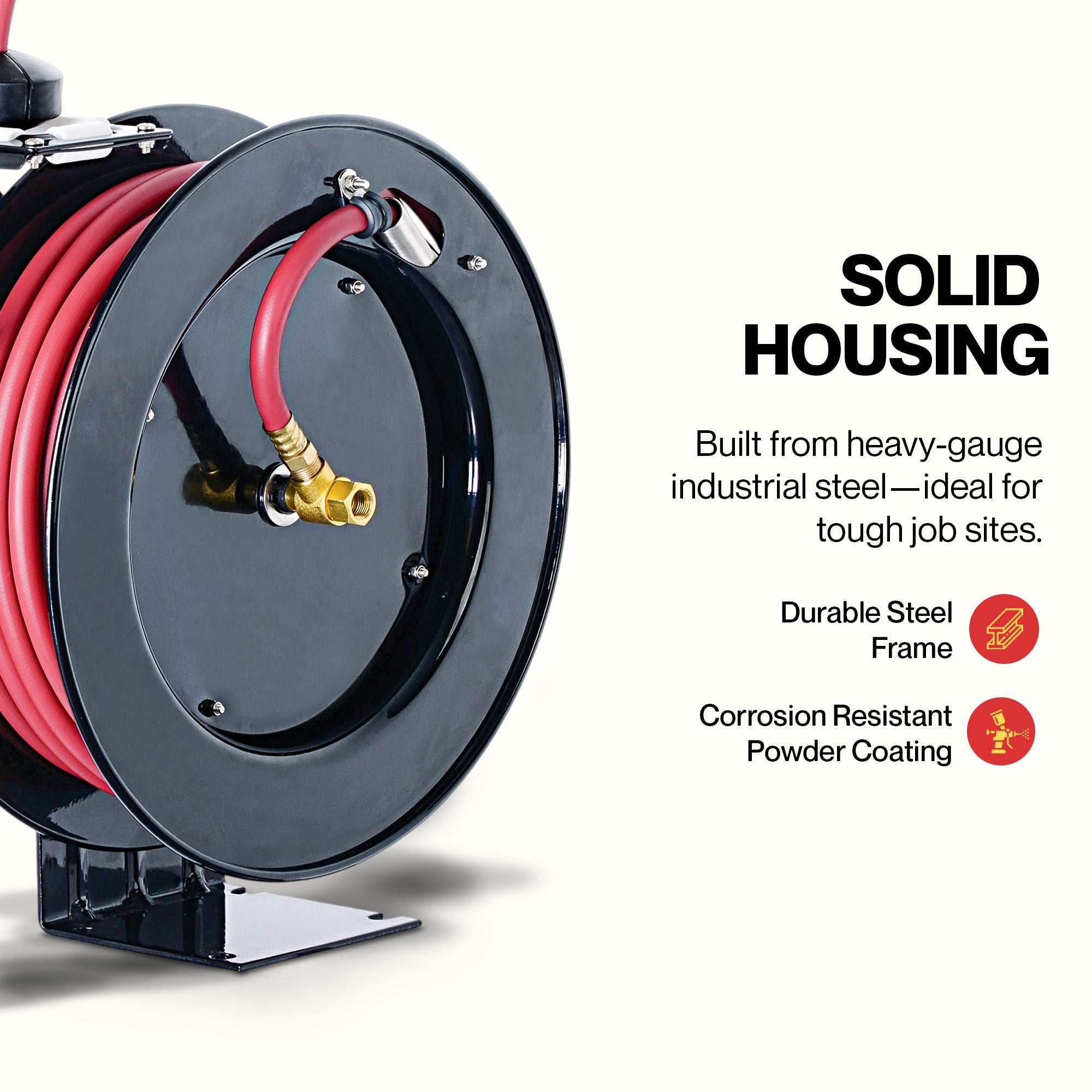 ReelWorks Industrial Retractable Air Hose Reel, 9.5mm x 15m, 20 Bar Max Flex Hybrid Polymer Hose