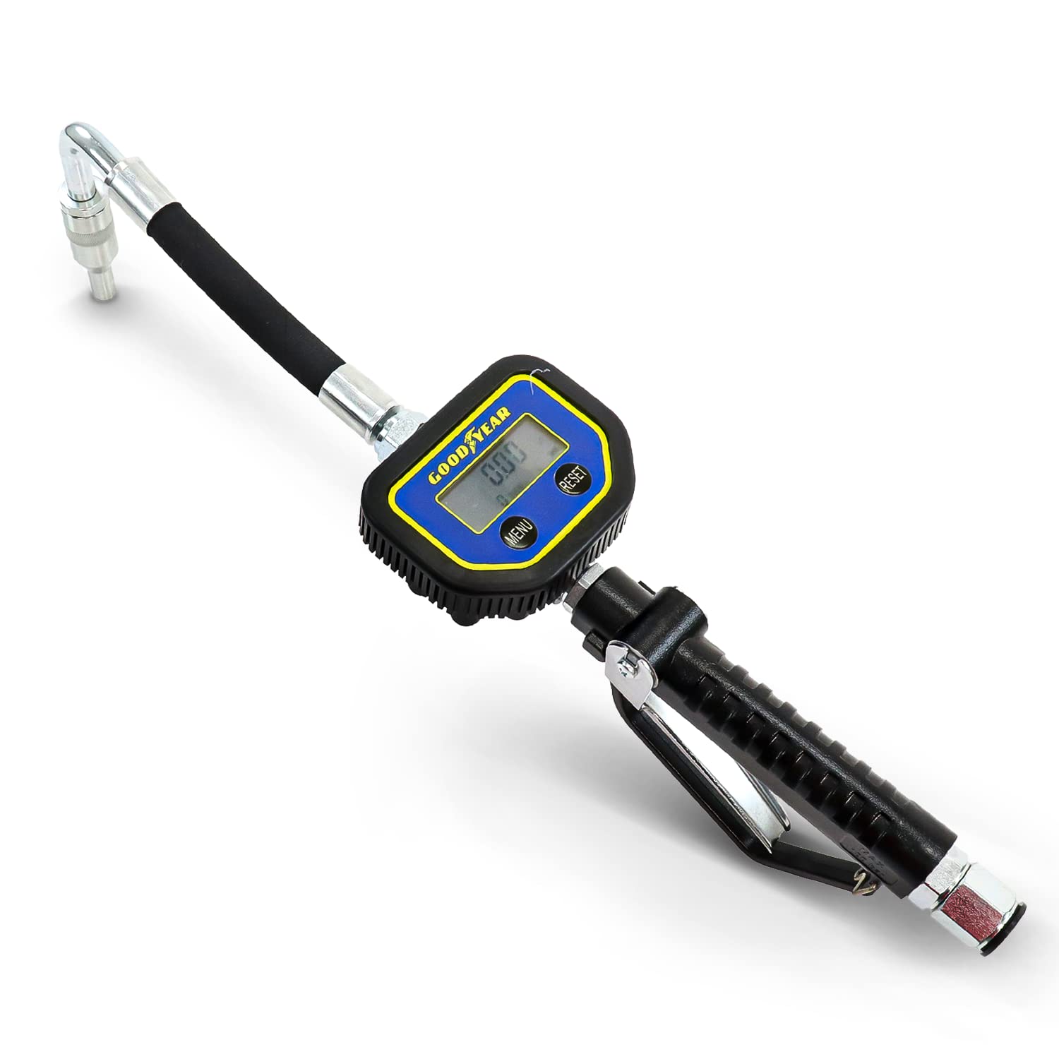 Goodyear Digital Oil Control Valve Meter Nozzle 10 GPM / 35 LPM Heavy Duty Air Operated Pneumatic 1/2" inch BSP Inlet Pressure Range 7-1500 Psi 5-100 Bar with Flexible Spout (Not for Gasoline)