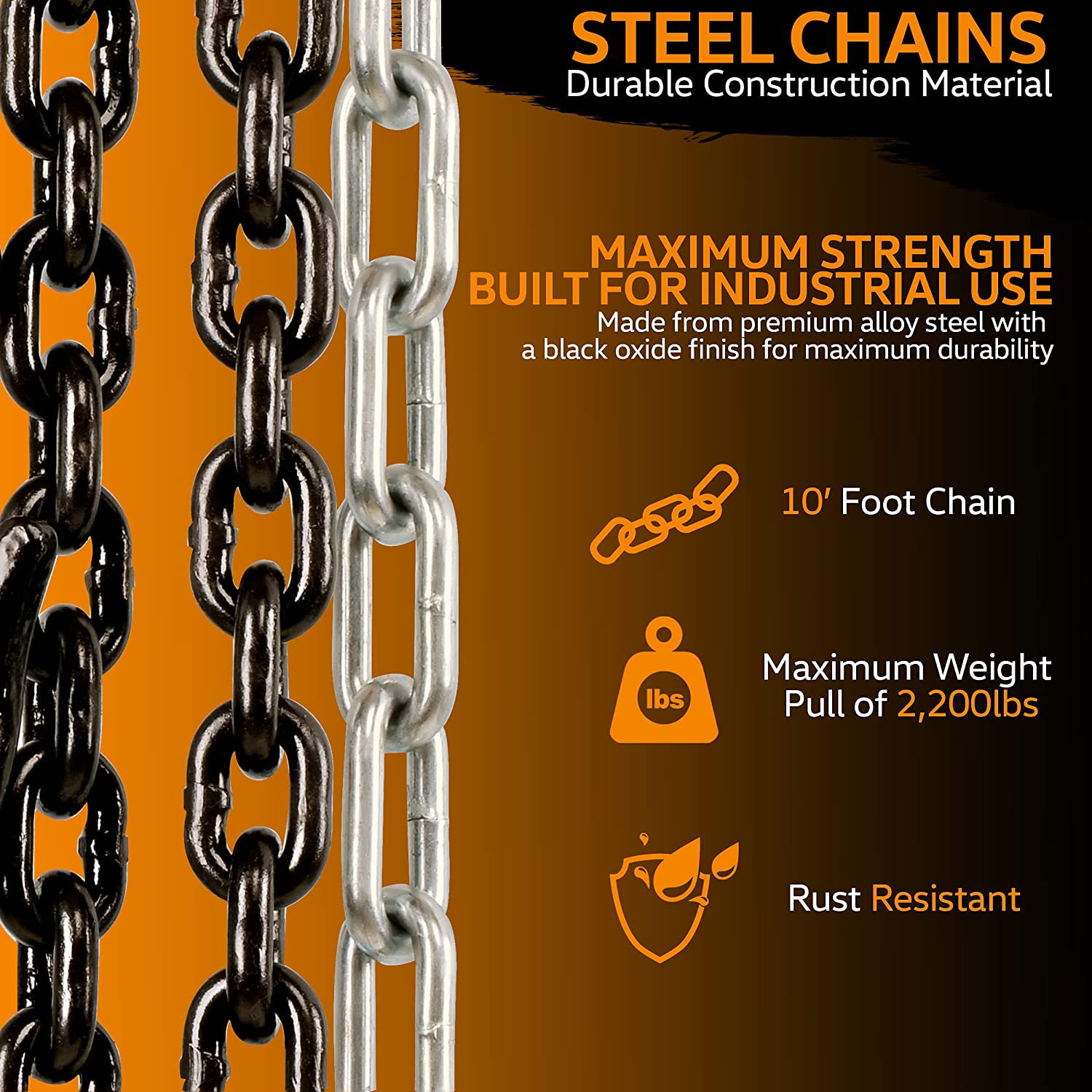 SuperHandy Manual Chain Block Hoist Come Along 1 TON 2200LBS Capacity - Hoist has an Aluminum Alloy Hand Wheel for lifting or dragging at a MAX Lift of 10FT, Head Room of 12" & Load Chain Diameter of 6mm at a MAX weight capacity of 1 TON 2200LBS (1000Kg) - Great Circle UK