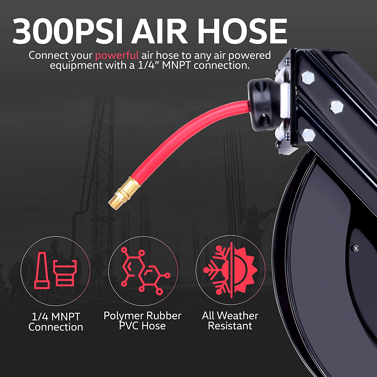 SuperHandy Air Hose Reel Retractable 3/8" x15m (50ft)-OSHA, RoHS, ISO: 9001, 14001, CNAS, SQC, IAF, Listed approved & certified- Great Circle UK