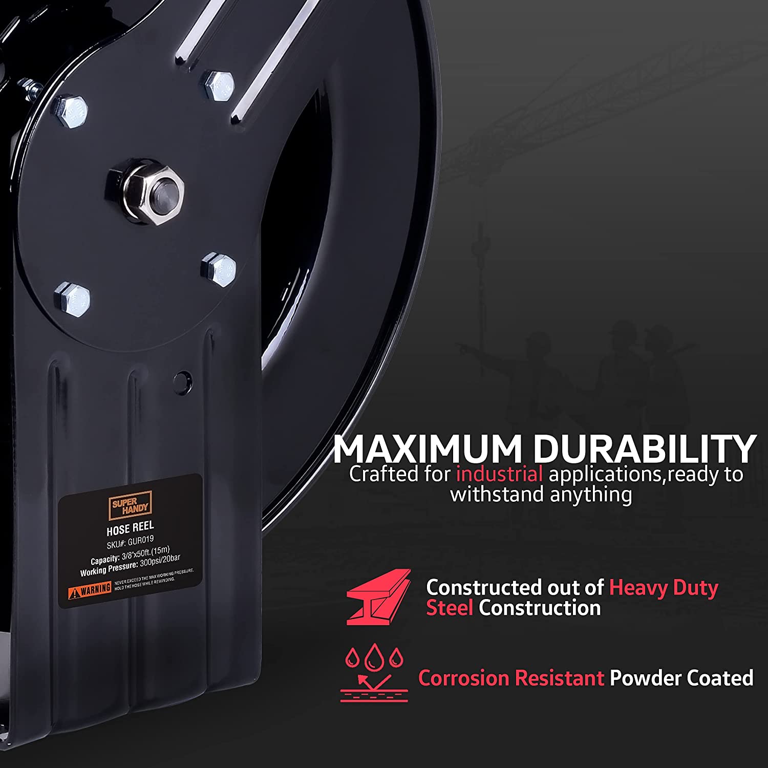 SuperHandy Air Hose Reel Retractable 3/8" x15m (50ft)-OSHA, RoHS, ISO: 9001, 14001, CNAS, SQC, IAF, Listed approved & certified- Great Circle UK