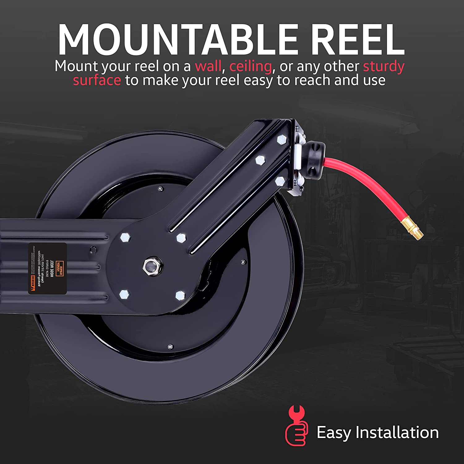 SuperHandy Air Hose Reel Retractable 3/8" x15m (50ft)-OSHA, RoHS, ISO: 9001, 14001, CNAS, SQC, IAF, Listed approved & certified- Great Circle UK