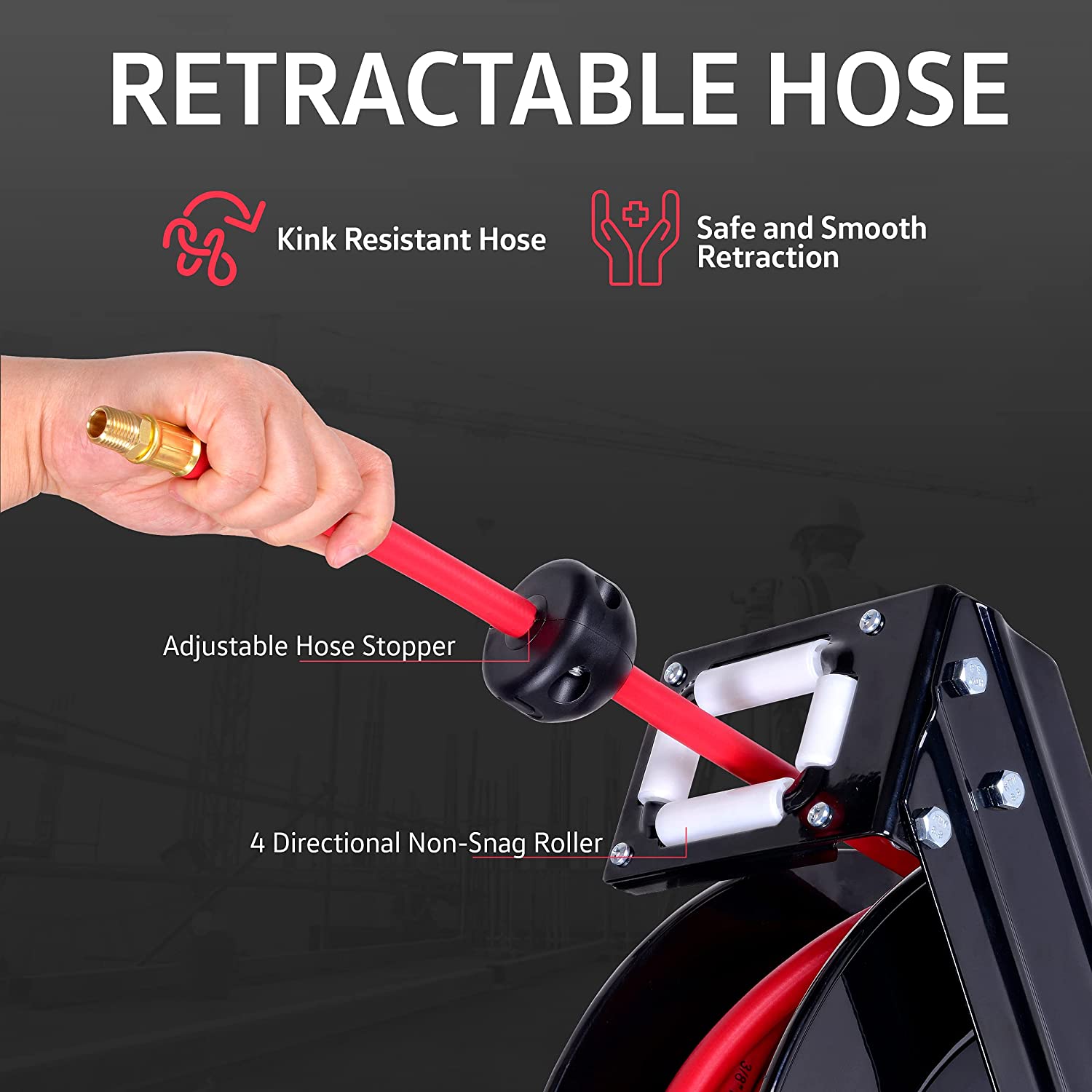 SuperHandy Air Hose Reel Retractable 3/8" x15m (50ft)-OSHA, RoHS, ISO: 9001, 14001, CNAS, SQC, IAF, Listed approved & certified- Great Circle UK