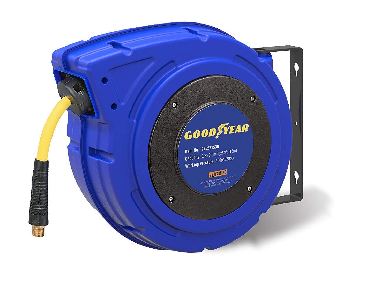 Goodyear Wall-Mountable Retractable Air Hose Reel - 3/8 (9.5mm) x 50