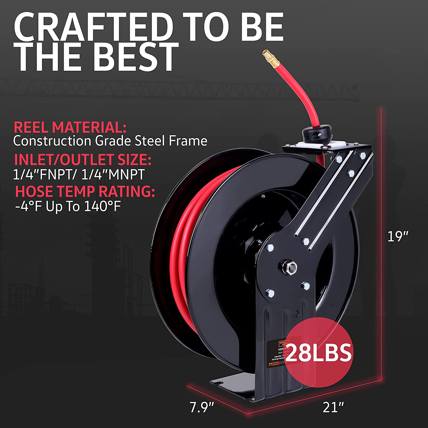 SuperHandy Air Hose Reel Retractable 3/8" x15m (50ft)-OSHA, RoHS, ISO: 9001, 14001, CNAS, SQC, IAF, Listed approved & certified- Great Circle UK