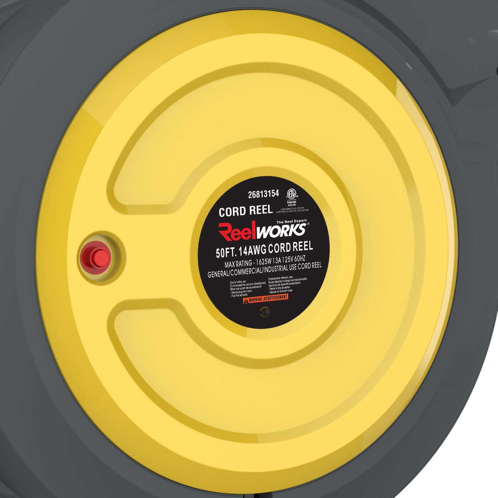 REELWORKS Extension Cord Reel Retractable Newest Tech 12AWG x 50' Feet Premium Grade Ultra Flexible 3C/SJTOW Glow Strip Cable, a Triple Tap Connector with Advanced SRT - Great Circle UK