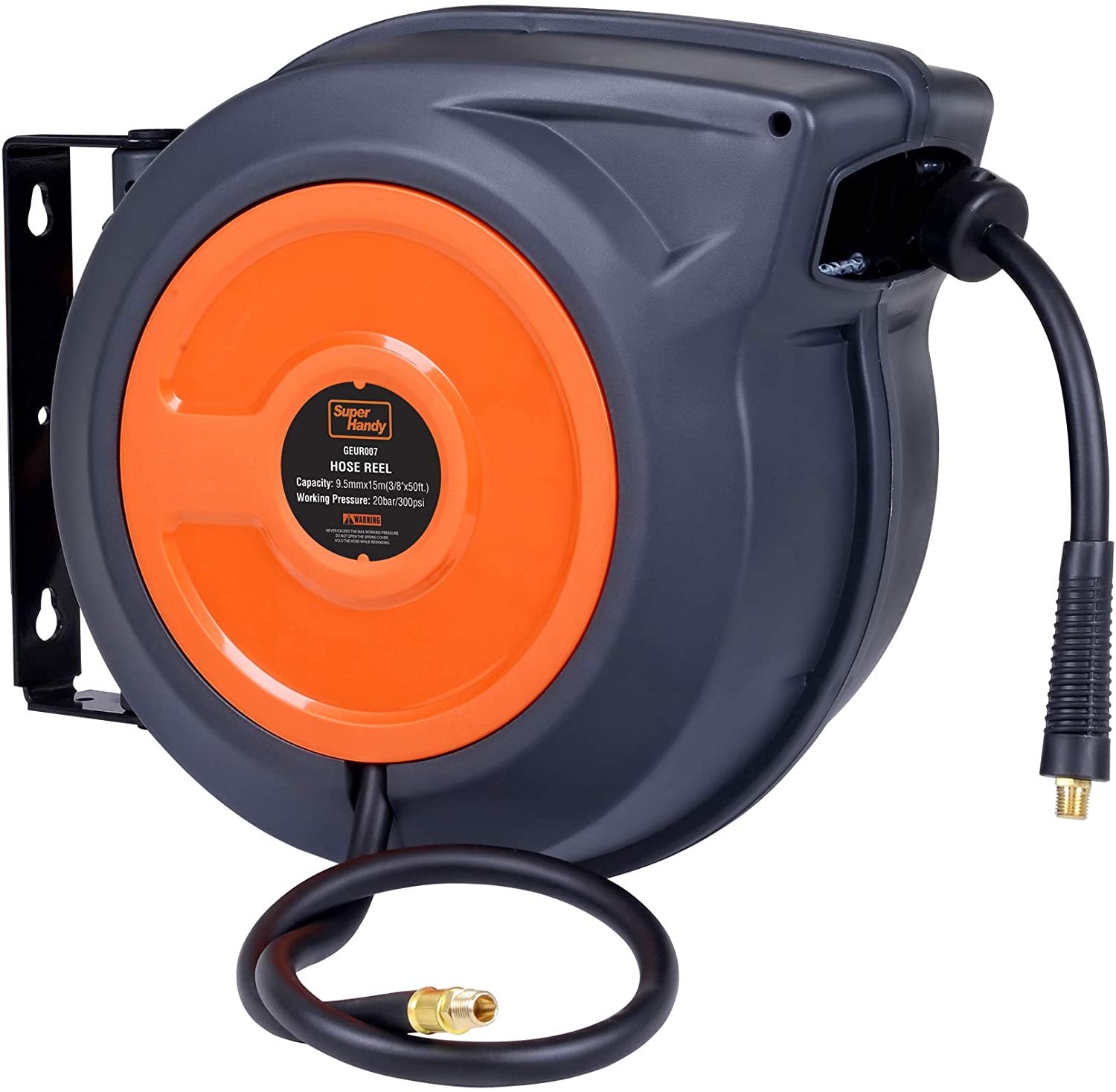 Retractable Air or Water 50 Ft Hose Reel - 3/8 Hose, Blue Case