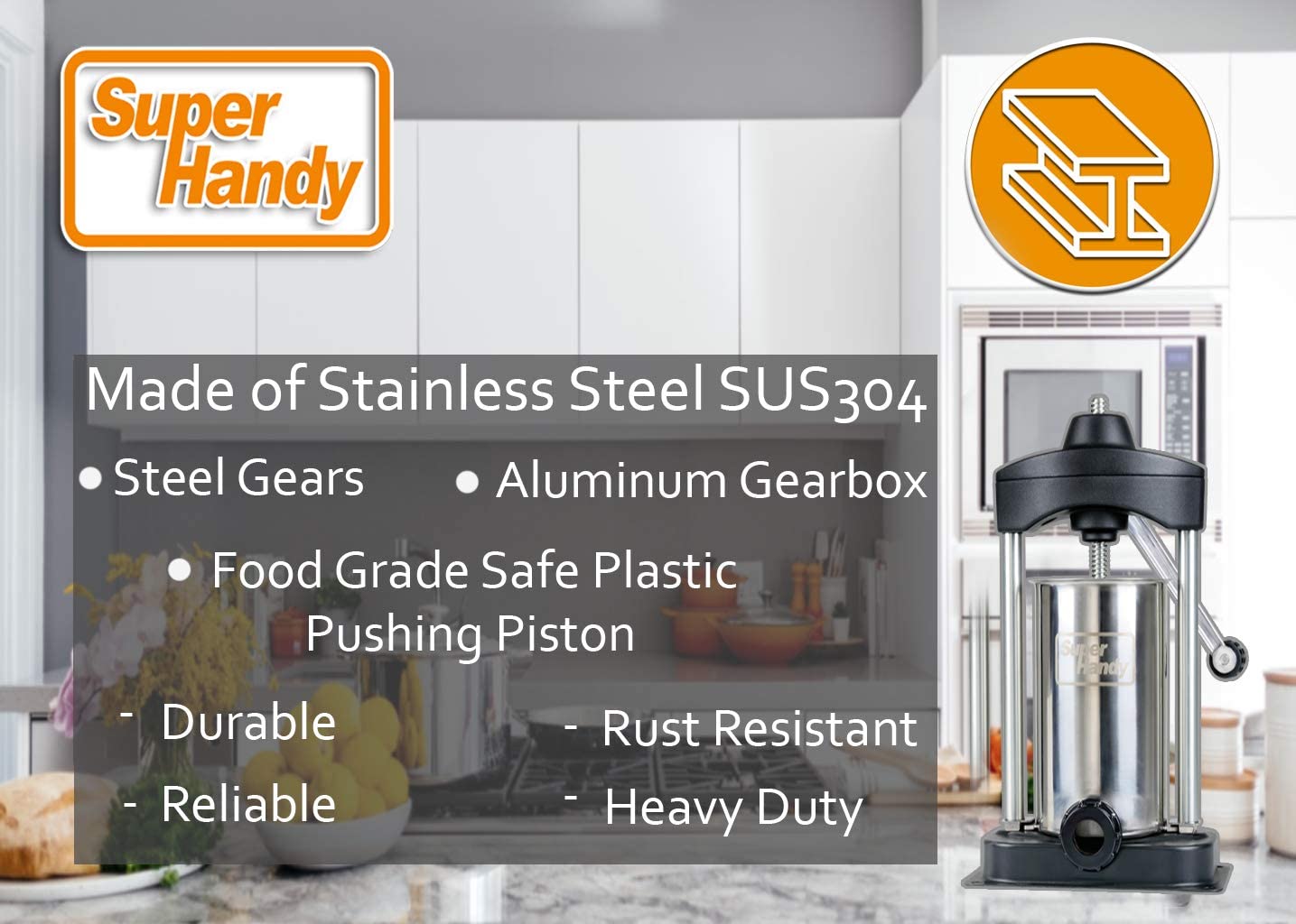 SuperHandy Sausage Stuffer 5lbs (2.2kg) - Great Circle UKHeavy Duty Commercial Sausage Stuffer/Filler is built of premium safe & sanitary Stainless Steel SUS304 body/base/cylinder (protecting from rust) - Great Circle UK