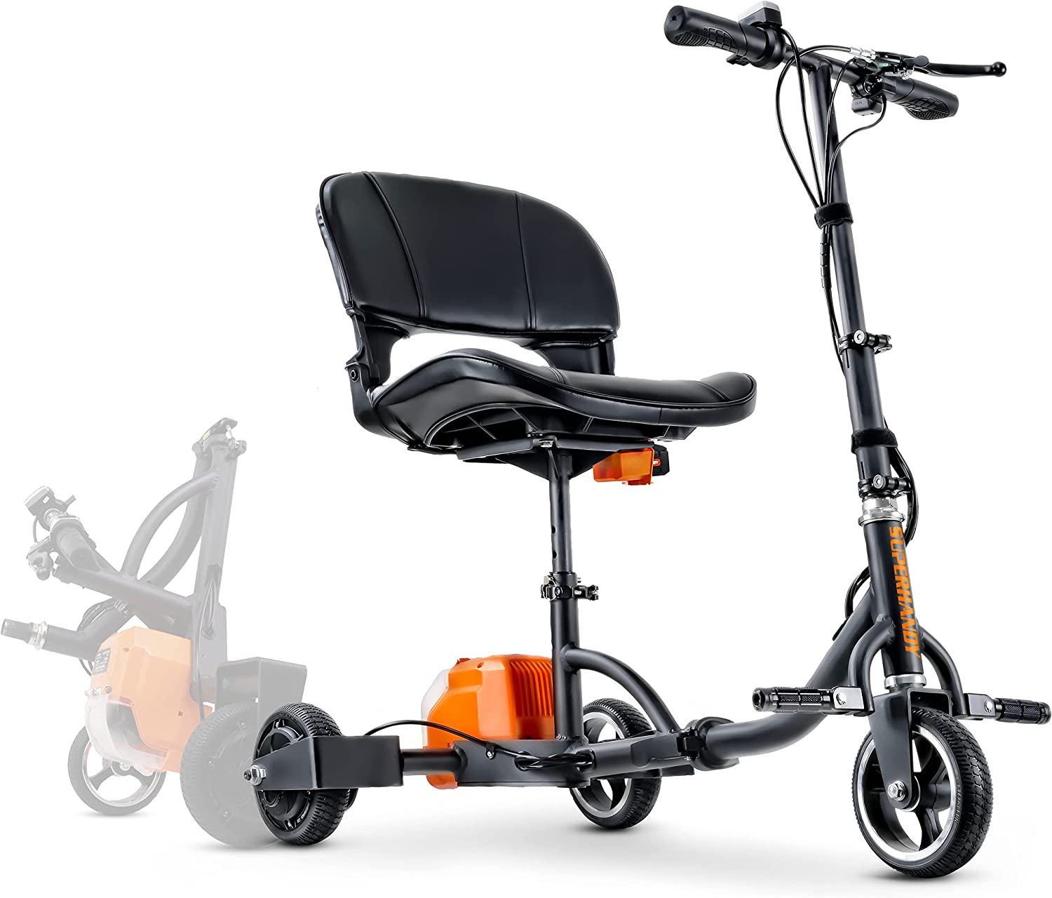 SuperHandy Folding Electric Mobility Scooter - 48V 2Ah Battery System, Lightweight, Long Range + Extra Battery