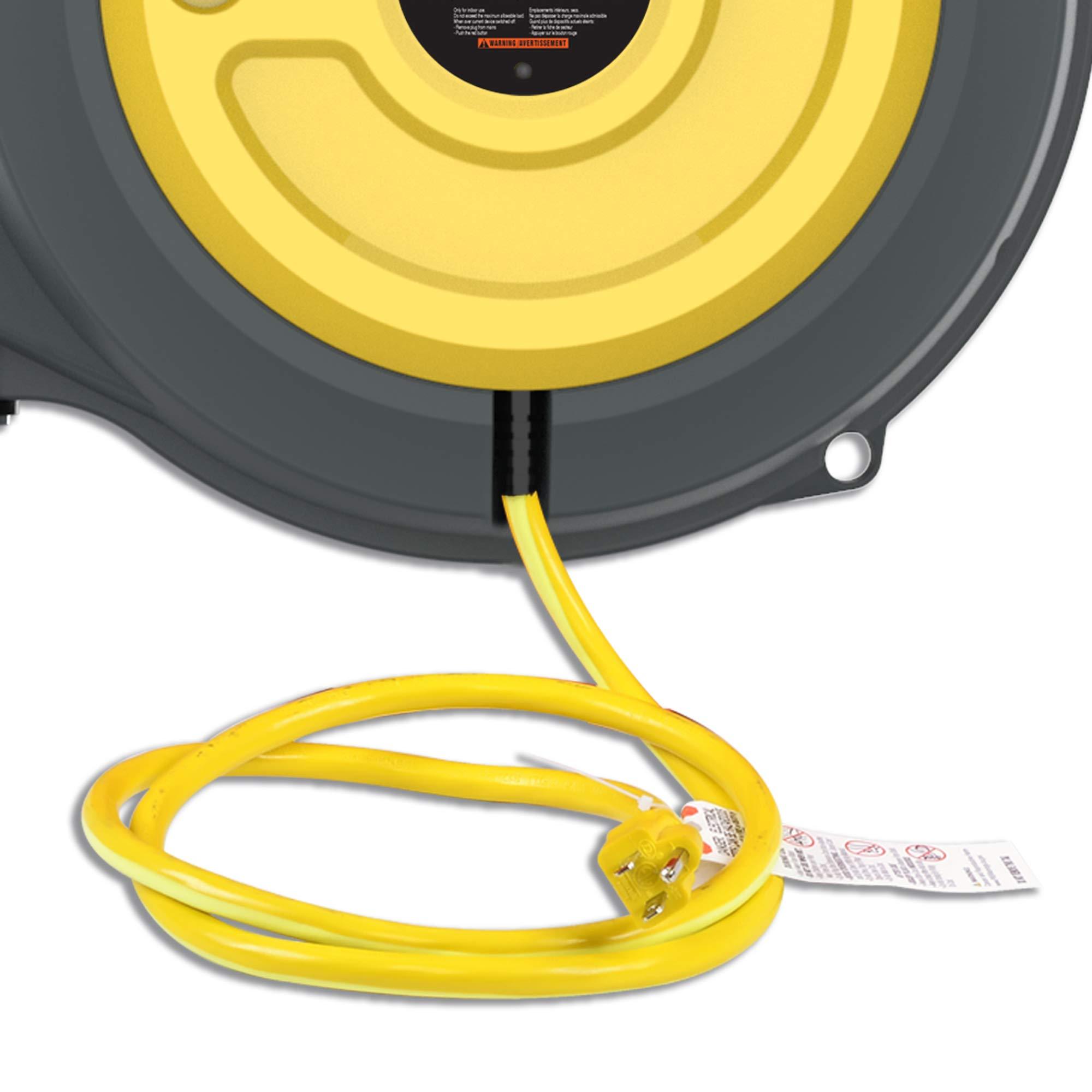 REELWORKS Extension Cord Reel Retractable Newest Tech 12AWG x 50' Feet Premium Grade Ultra Flexible 3C/SJTOW Glow Strip Cable, a Triple Tap Connector with Advanced SRT - Great Circle UK