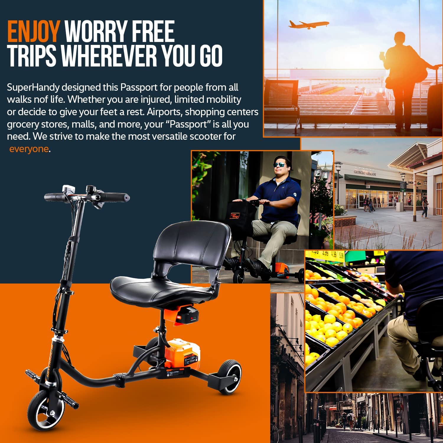 SuperHandy Folding Electric Mobility Scooter - 48V 2Ah Battery System, Lightweight, Long Range + Extra Battery