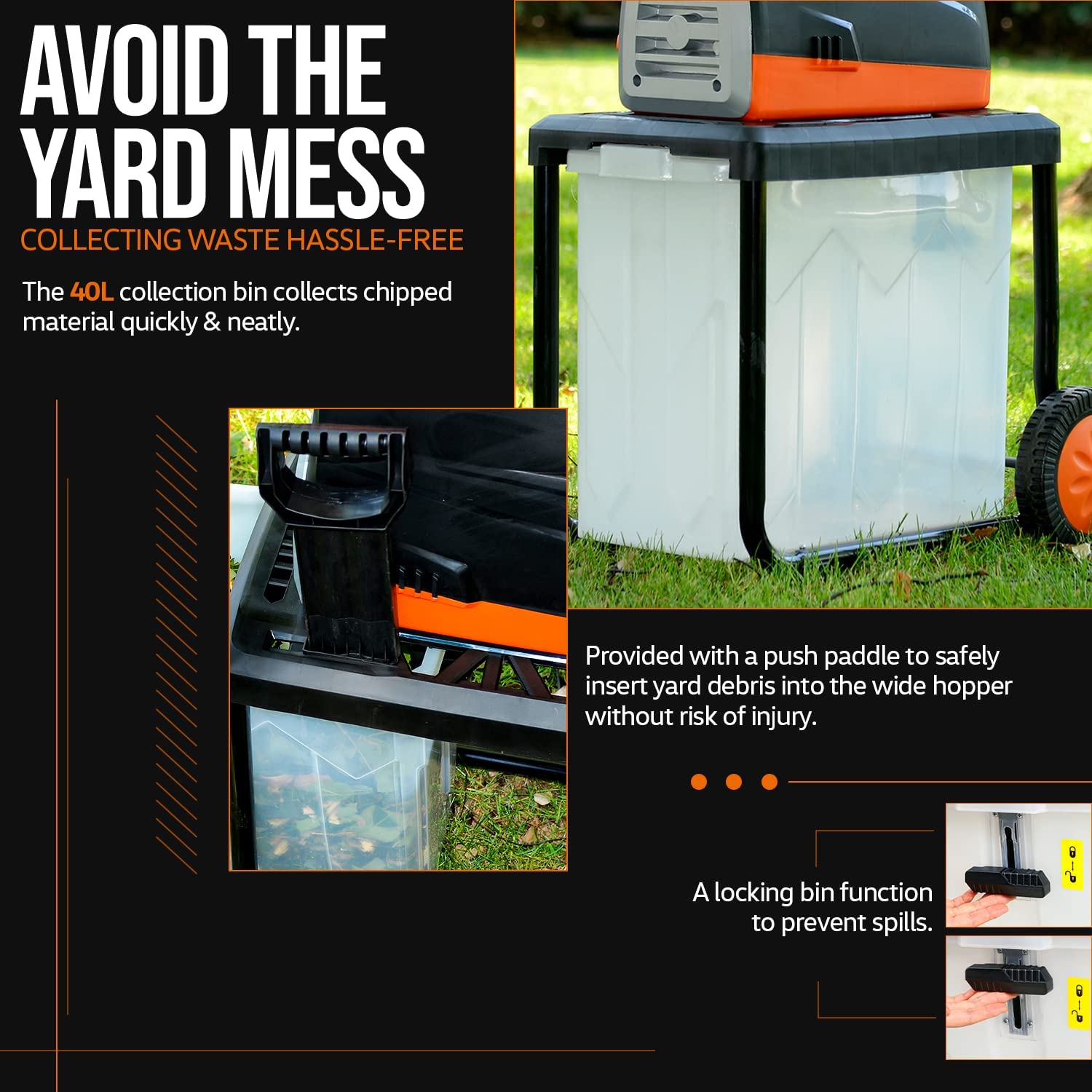 SuperHandy Electric Garden Shredder Mulcher, 230V 2800W Ultra Quiet Motor, 45mm Max Cutting Capacity, 17:1 Reduction Ratio, 50L Collection Bin