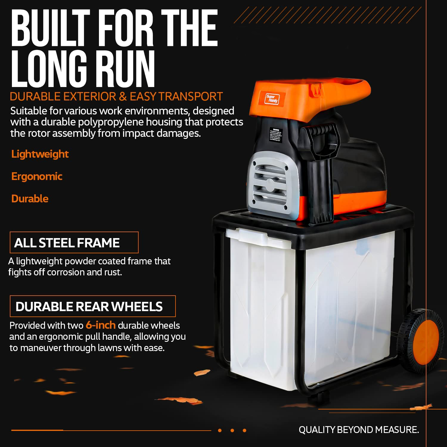 SuperHandy Electric Garden Shredder Mulcher, 230V 2800W Ultra Quiet Motor, 45mm Max Cutting Capacity, 17:1 Reduction Ratio, 50L Collection Bin