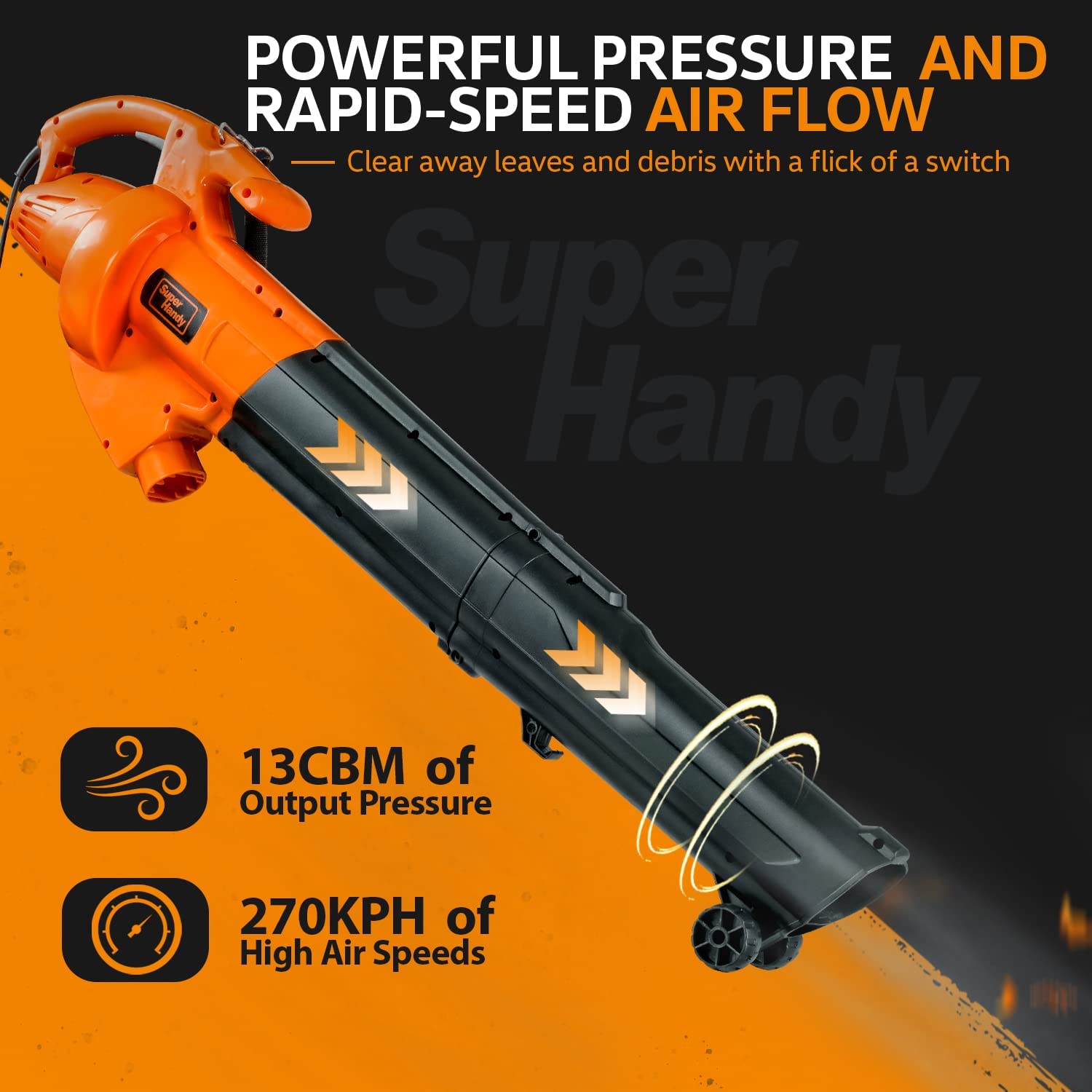 SuperHandy 3 in 1 Leaf Blower, Vacuum and Mulcher Electric 230V 12-Amp Corded Debris Duster 220MPH