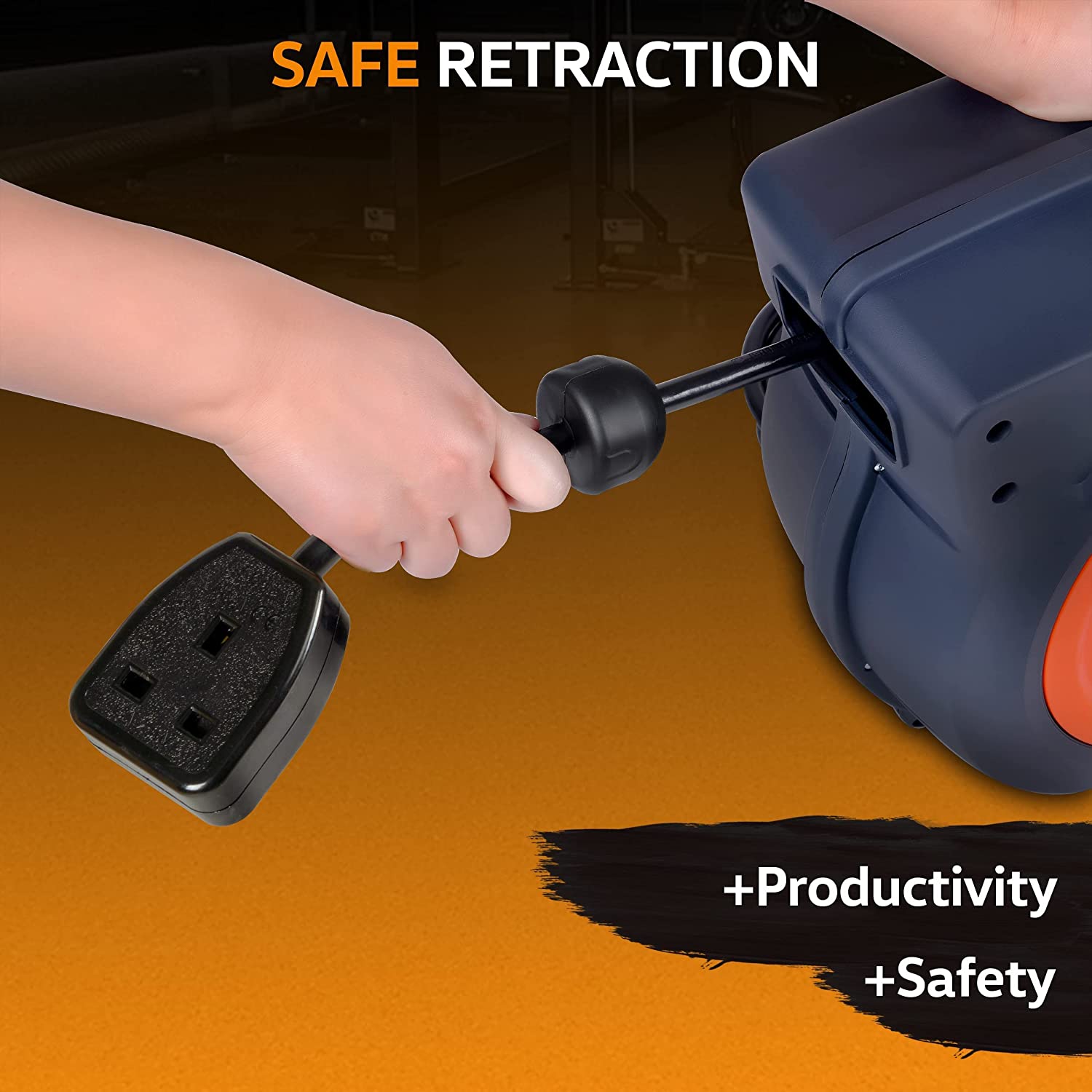 SuperHandy 15m Retractable Extension Cord Reel with Ultra-Flexible Cable for Heavy-Duty Industrial Use