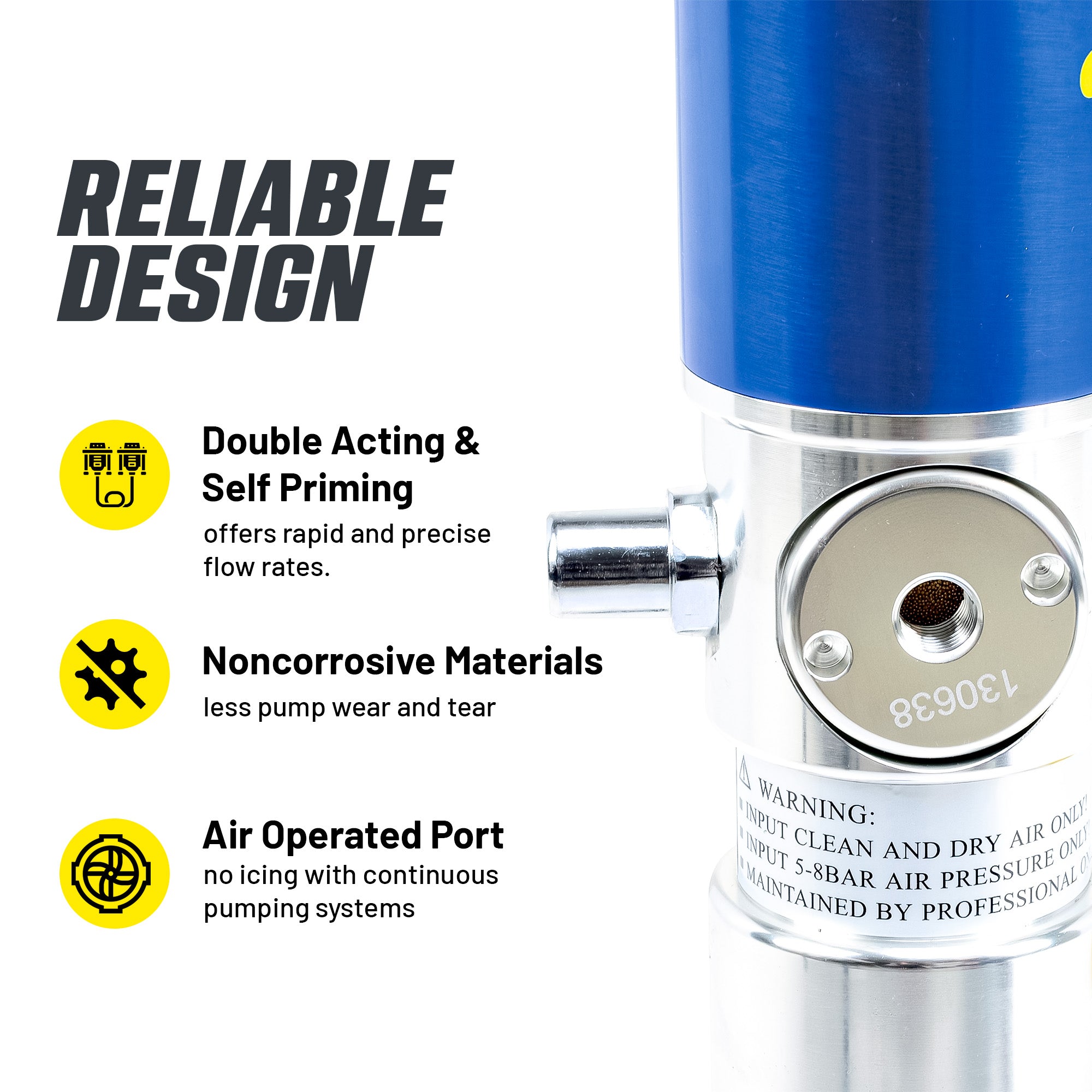 Oil Transfer Pump Air Operated Pneumatic 3.2 Gpm, 12 Lpm Pro Heavy Duty Double Action 3:1 Fast High Flow Rate For Sae130 Oils, Fluids