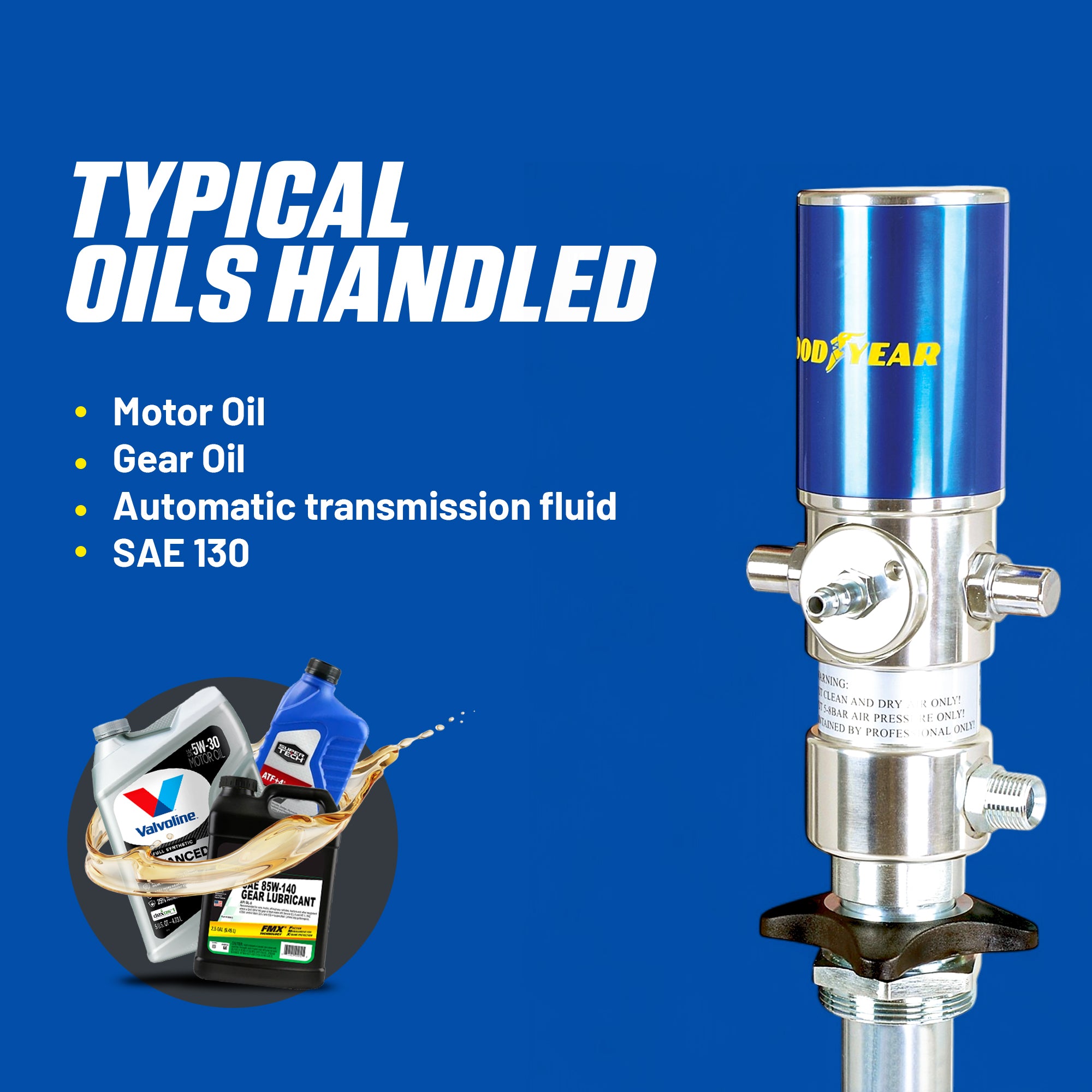 Oil Transfer Pump Air Operated Pneumatic 3.2 Gpm, 12 Lpm Pro Heavy Duty Double Action 3:1 Fast High Flow Rate For Sae130 Oils, Fluids