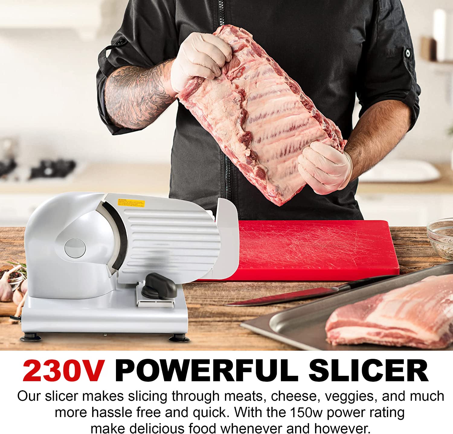 Kitchener 7.5-inch (19 cm) Electric Meat Deli Cheese Food Slicer, Removable Stainless Steel Blade, 150W