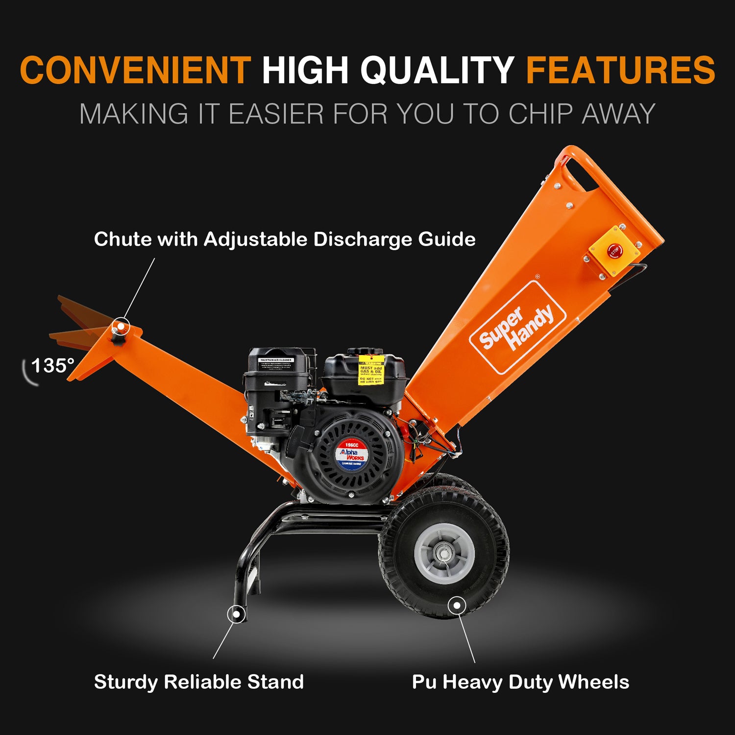 SuperHandy Wood Chipper Shredder Mulcher 196cc Motor Engine Heavy Duty Compact Rotor Assembly Design 5cm Max Capacity Aids in Fire Prevention and Building Firebreaks