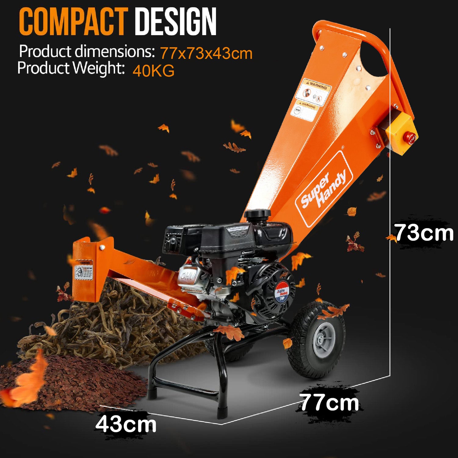 SuperHandy Wood Chipper Shredder Mulcher 196cc Motor Engine Heavy Duty Compact Rotor Assembly Design 5cm Max Capacity Aids in Fire Prevention and Building Firebreaks